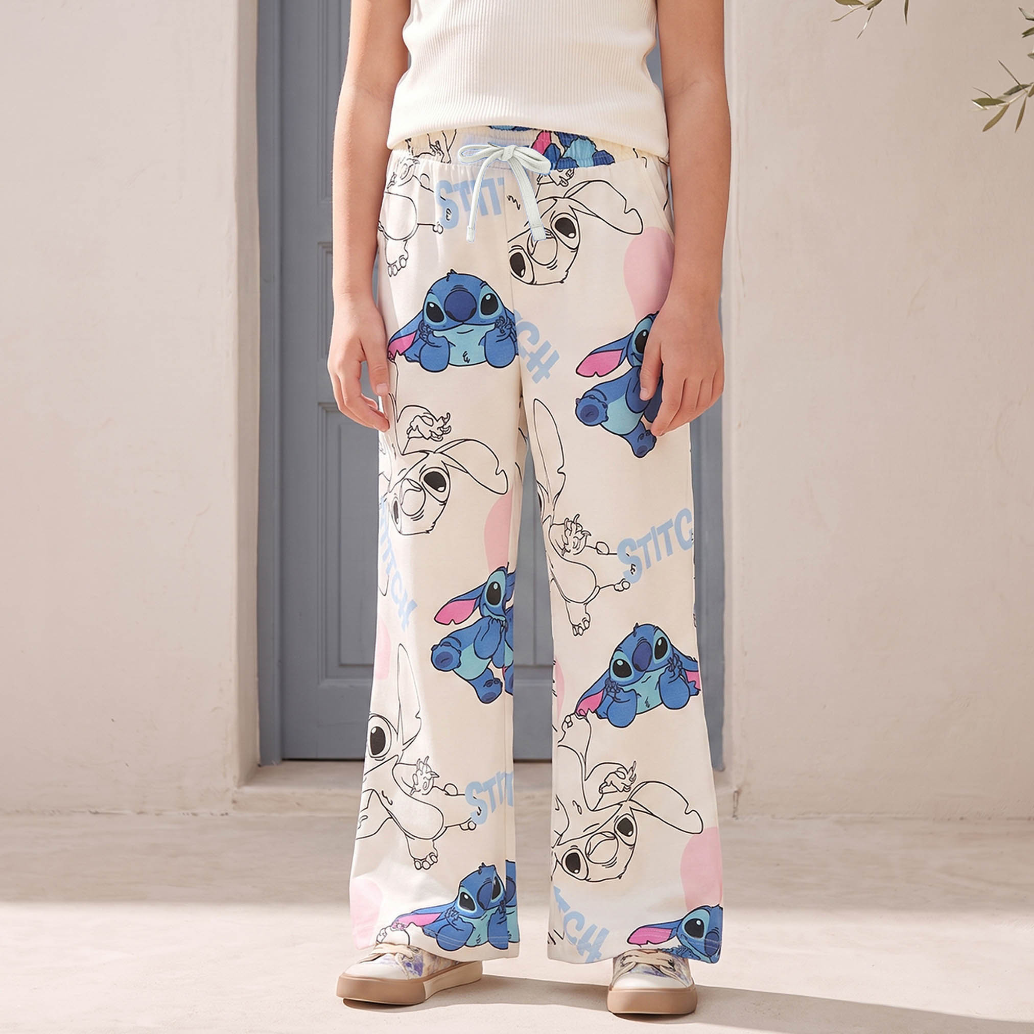 Disney Drawstring Waist Track Pants with Stitch Print-girls-clothing-bottoms-joggersandtrackpants-image-1