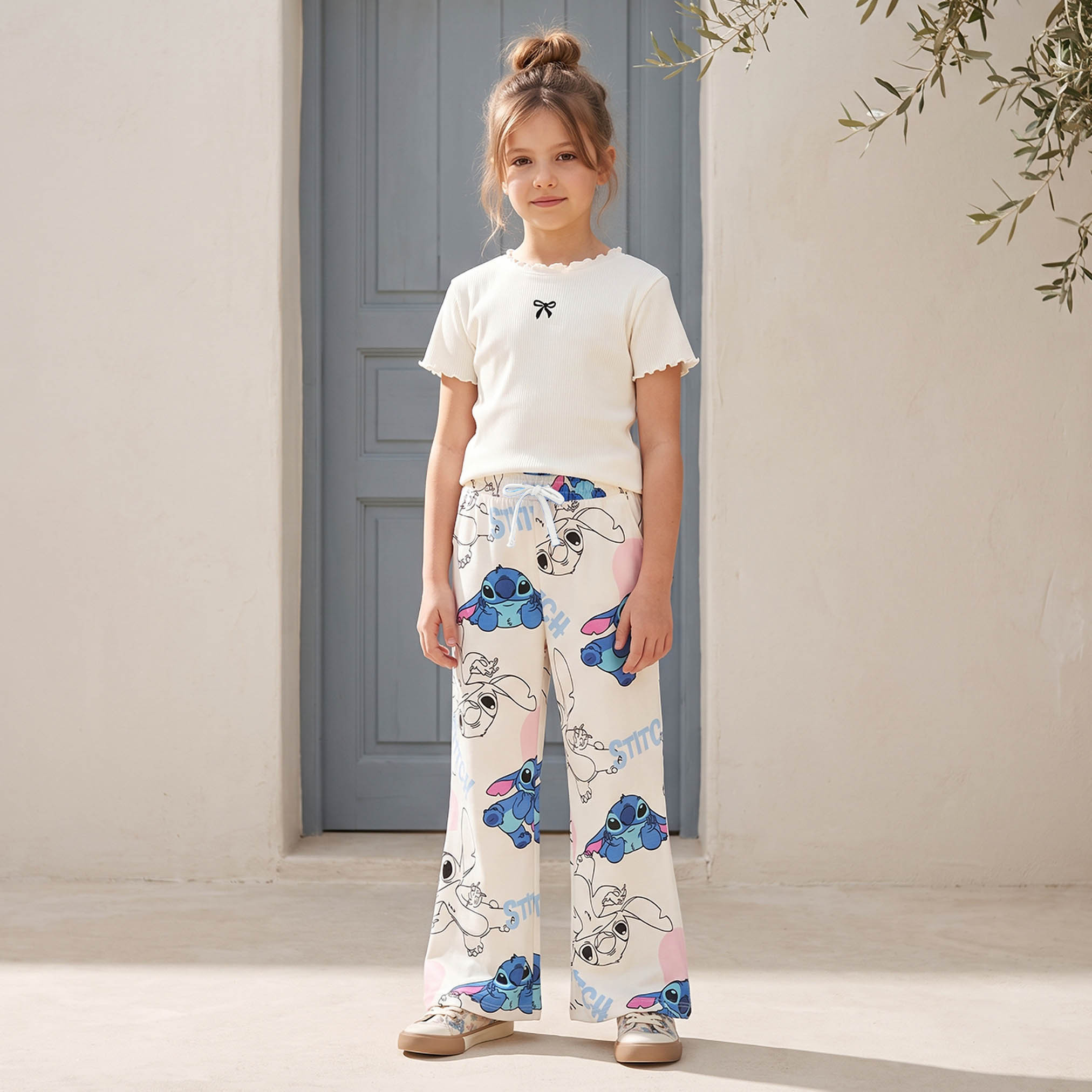 Disney Drawstring Waist Track Pants with Stitch Print-girls-clothing-bottoms-joggersandtrackpants-image-2