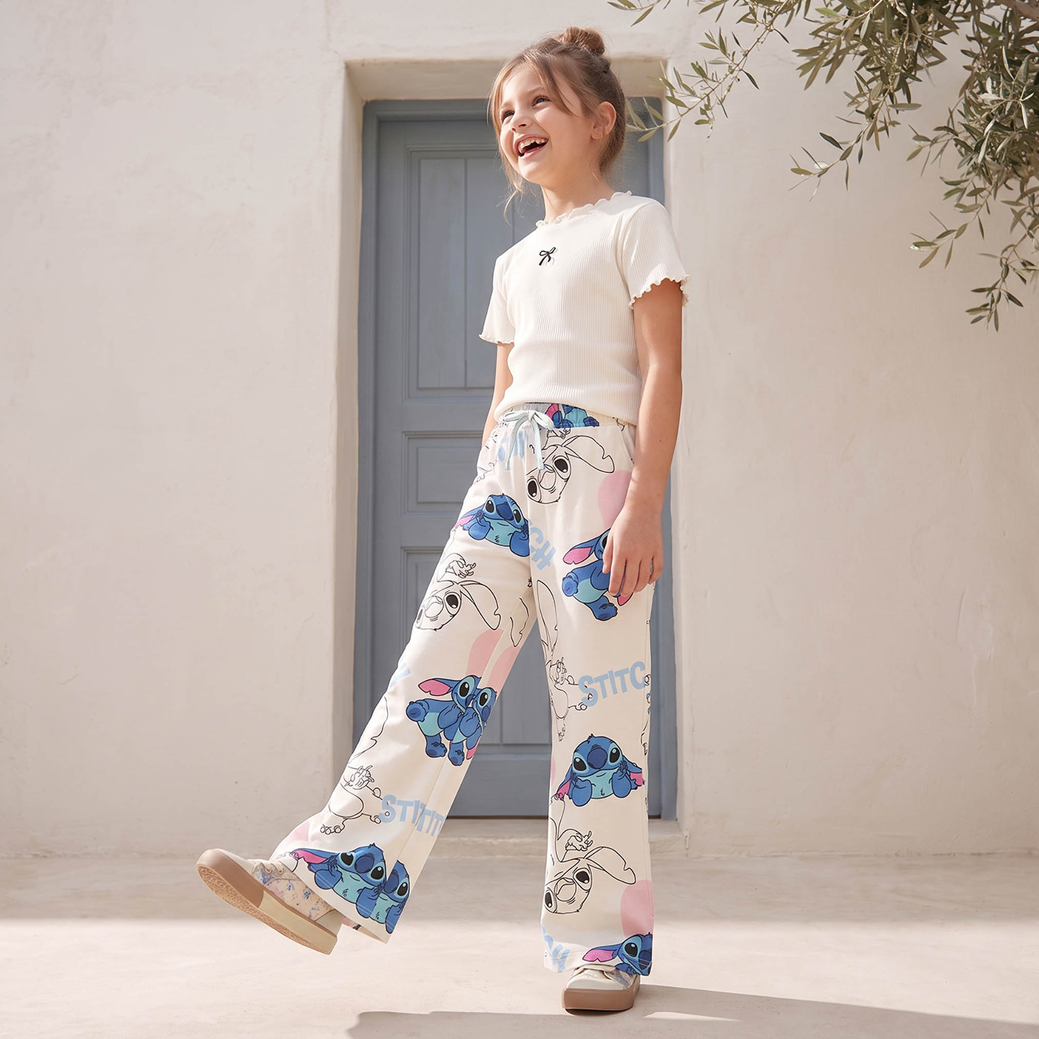 Disney Drawstring Waist Track Pants with Stitch Print-girls-clothing-bottoms-joggersandtrackpants-image-4