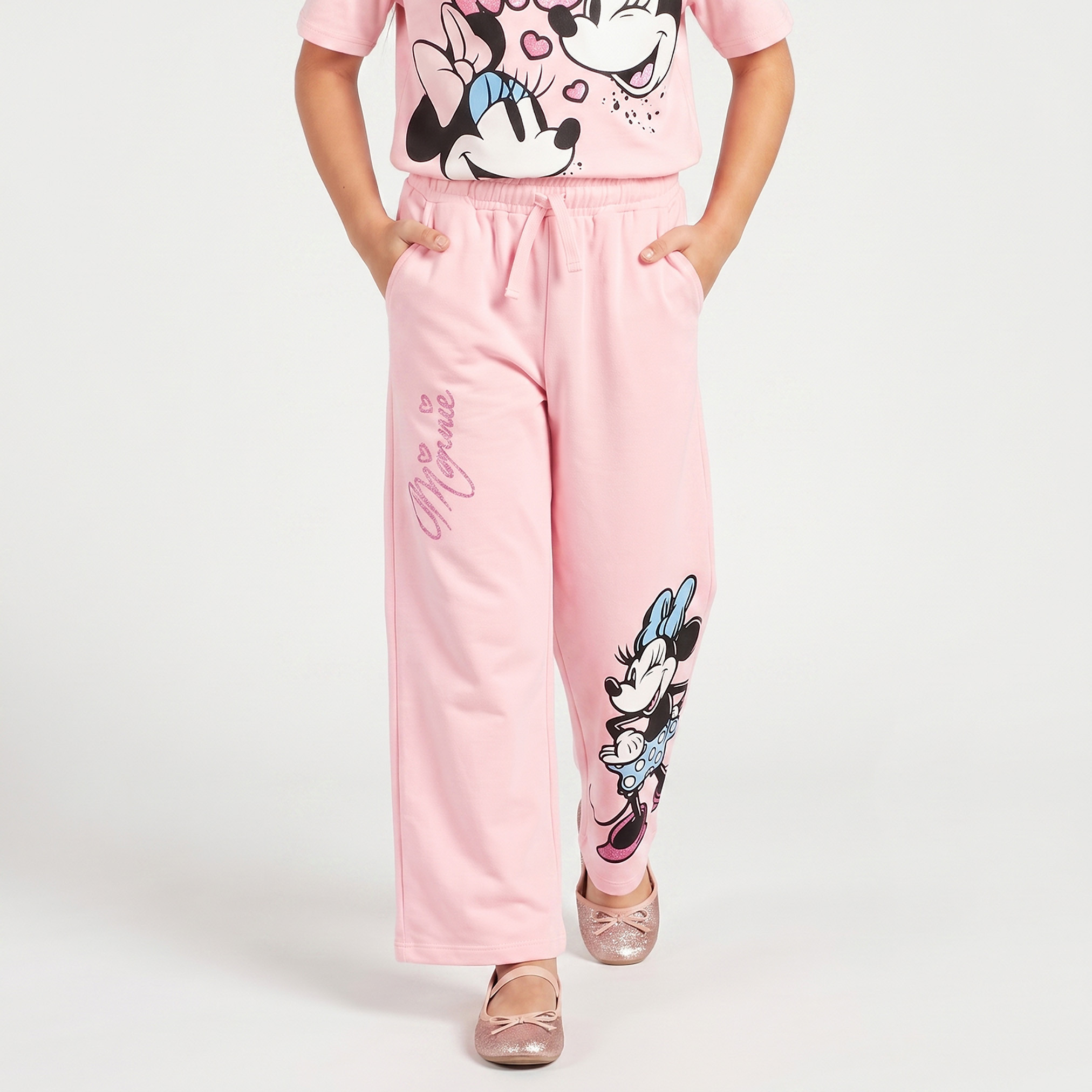 بنطلون رياضي بخصر مطاطي ورباط وطبعات ميني ماوس من ديزني-girls-clothing-bottoms-joggersandtrackpants-image-1