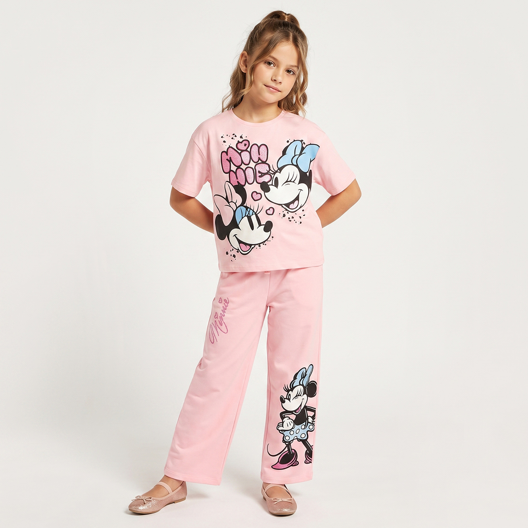 بنطلون رياضي بخصر مطاطي ورباط وطبعات ميني ماوس من ديزني-girls-clothing-bottoms-joggersandtrackpants-image-2