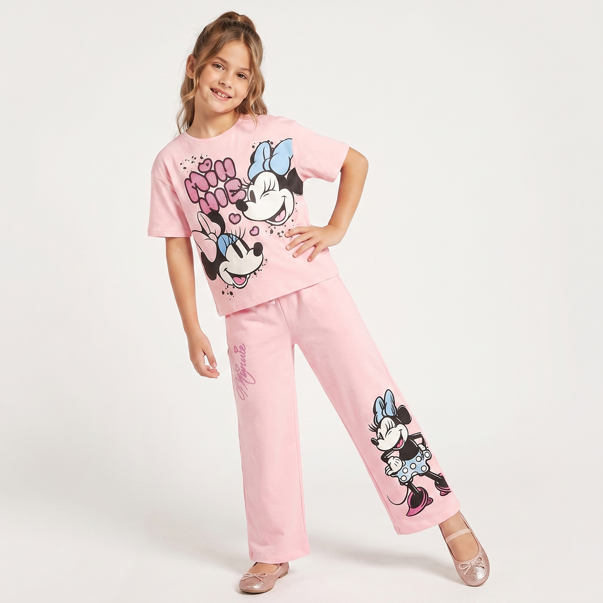 بنطلون رياضي بخصر مطاطي ورباط وطبعات ميني ماوس من ديزني-girls-clothing-bottoms-joggersandtrackpants-image-5