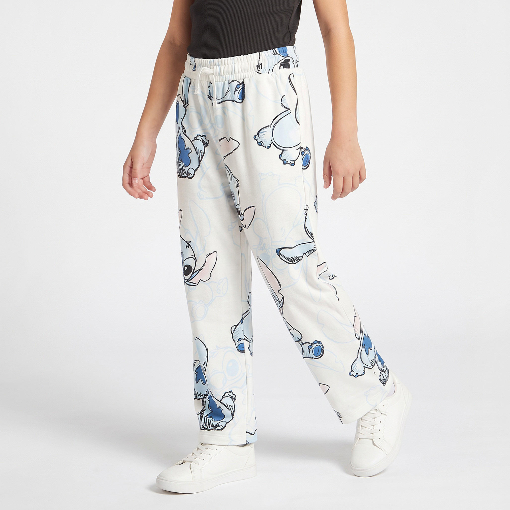 Disney Drawstring Waist Track Pants with Stitch Print-girls-clothing-bottoms-joggersandtrackpants-image-1