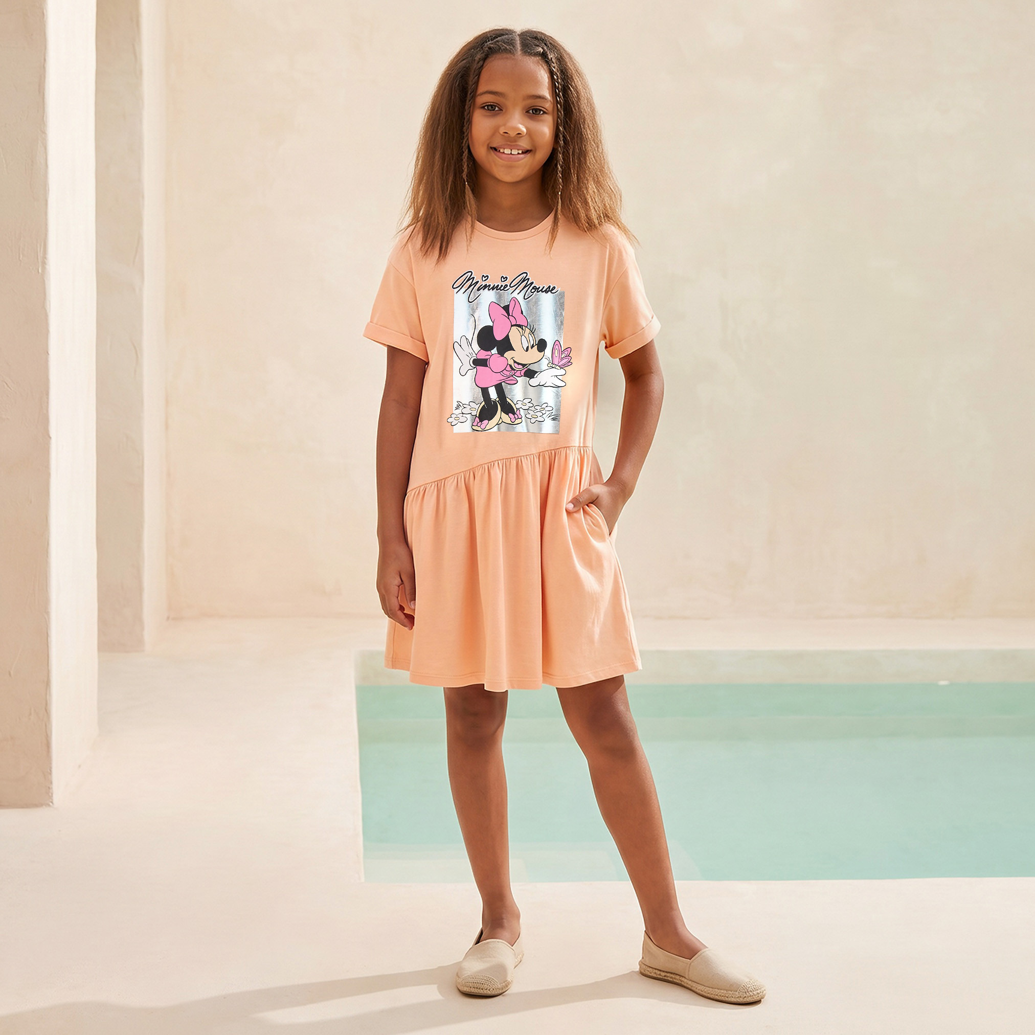 Disney Round Neck Short Sleeves Knee Length A-line Dress with Minnie Mouse Print-girls-clothing-dressesandjumpsuits-image-1