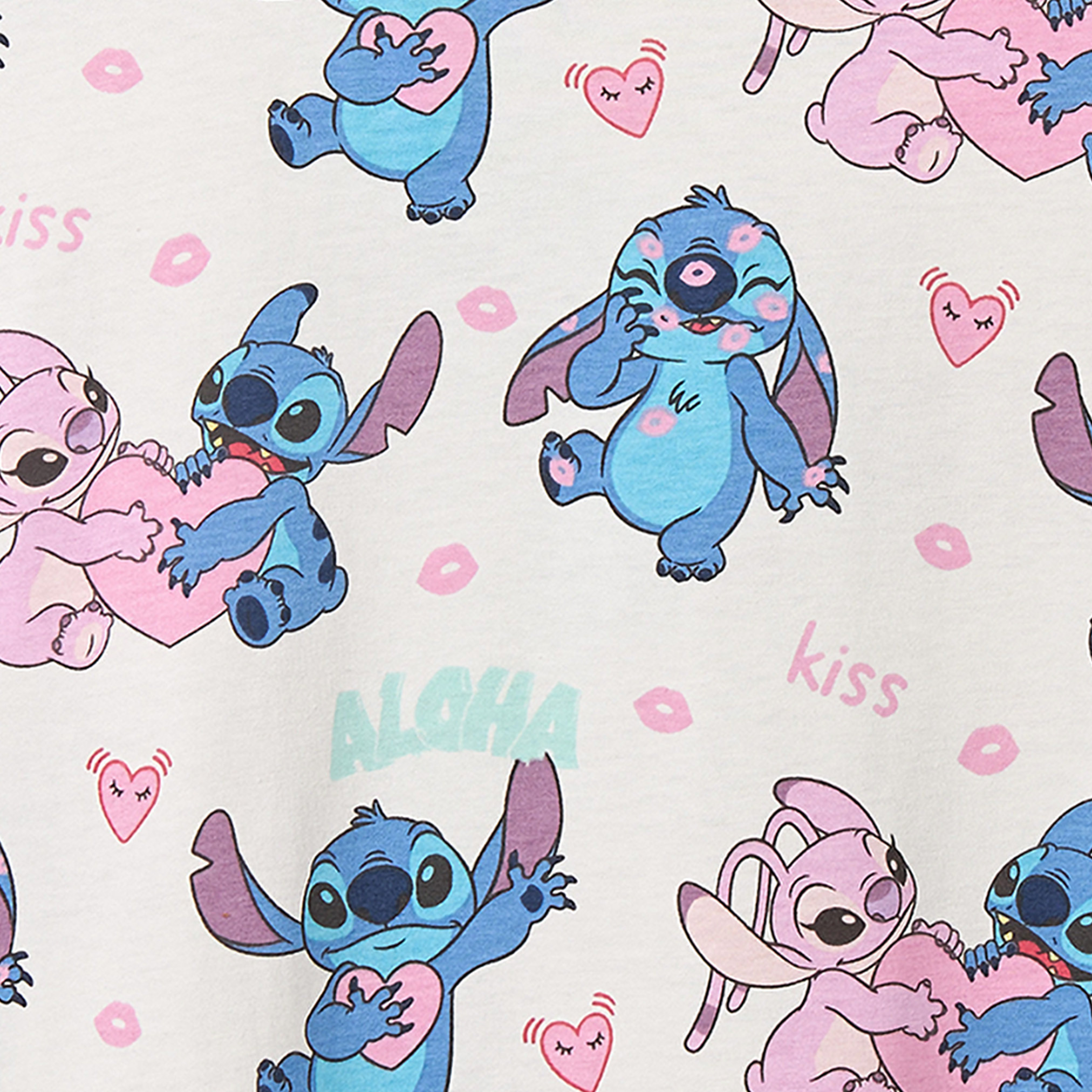 Disney Round Neck Short Sleeves Knee Length A-line Dress with Angel and Stitch Print-girls-clothing-dressesandjumpsuits-image-3