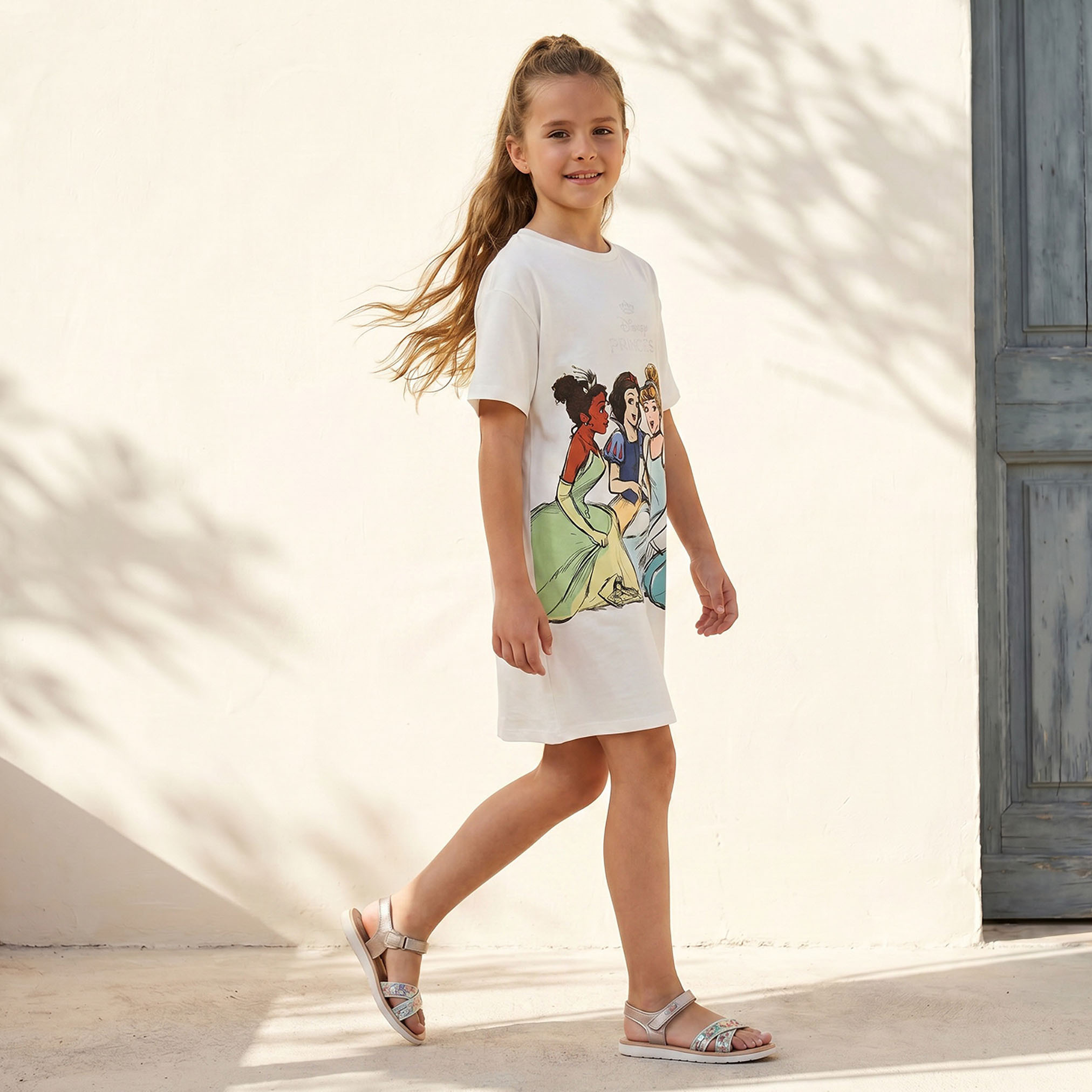 Disney Crew Neck Short Sleeves Knee Length T-shirt Dress with Princess Print-girls-clothing-dressesandjumpsuits-image-4
