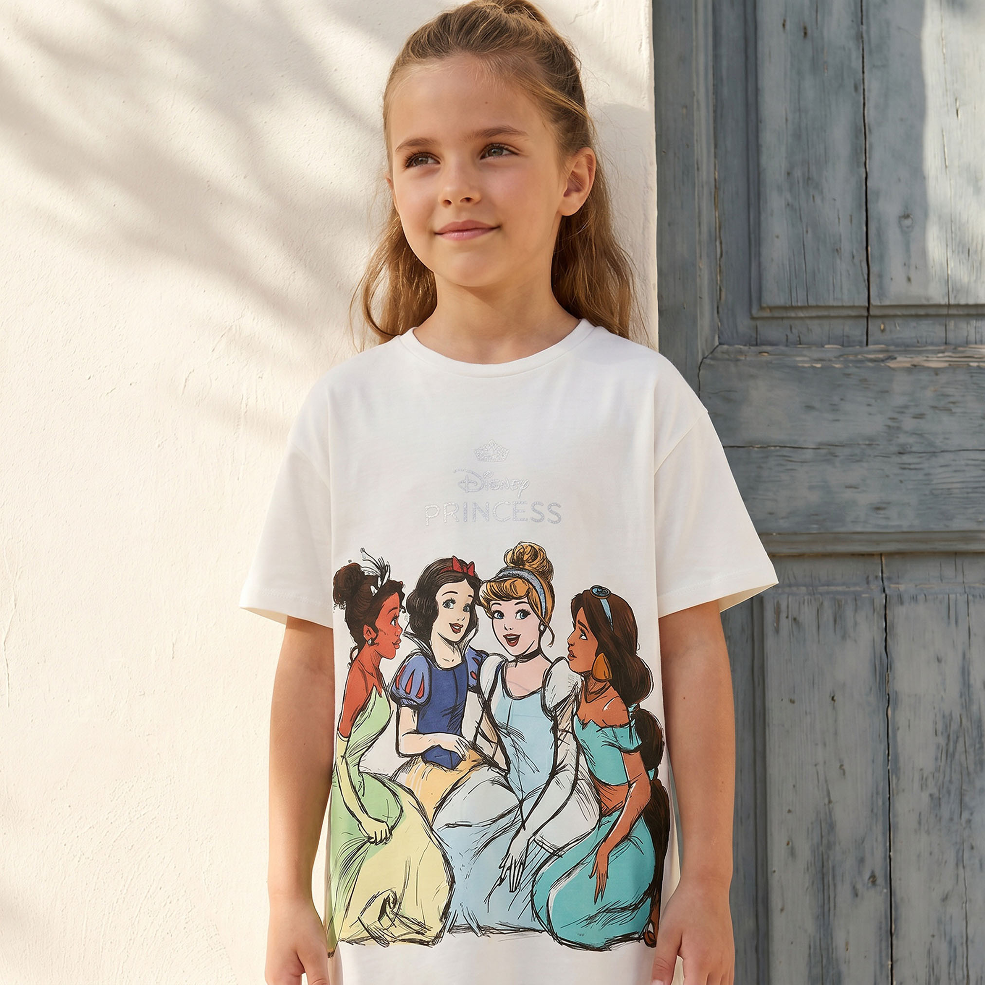 Disney Crew Neck Short Sleeves Knee Length T-shirt Dress with Princess Print-girls-clothing-dressesandjumpsuits-image-5