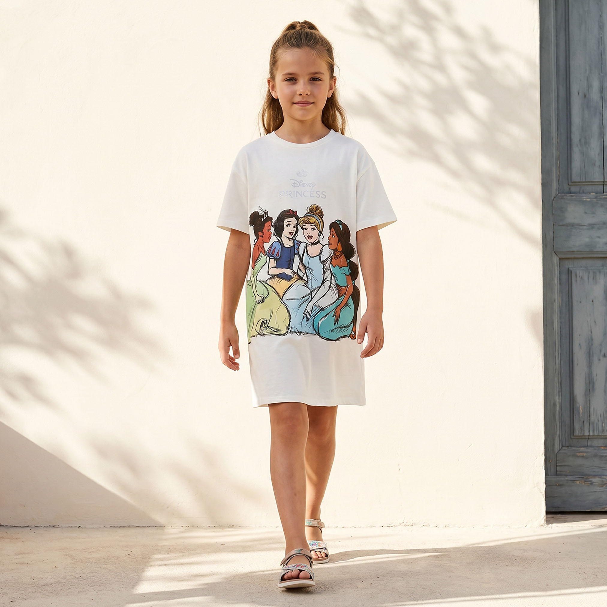 Disney Crew Neck Short Sleeves Knee Length T-shirt Dress with Princess Print-girls-clothing-dressesandjumpsuits-image-6