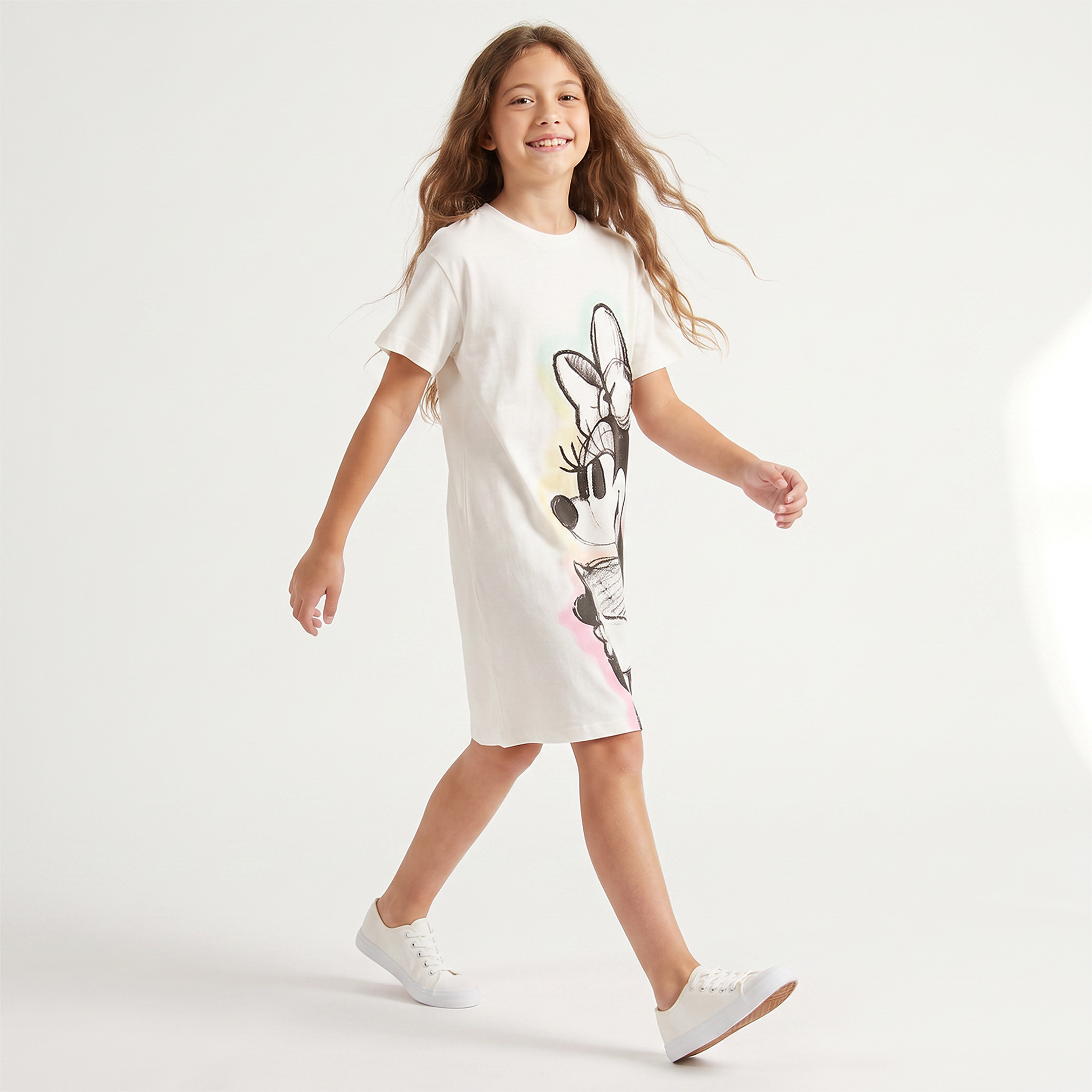Disney Round Neck Short Sleeves Knee Length Dress with Minnie Mouse Print-girls-clothing-dressesandjumpsuits-image-4