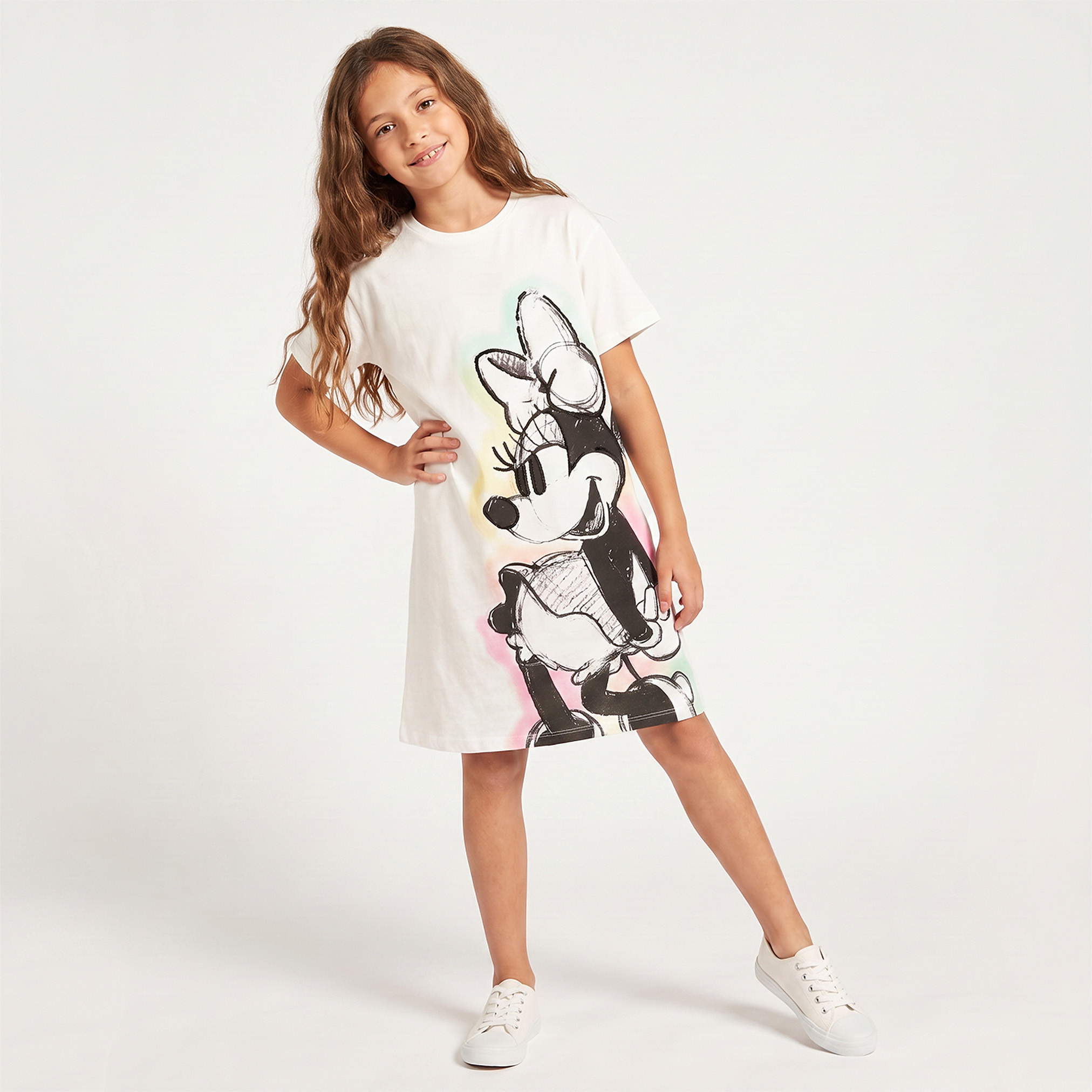 Disney Round Neck Short Sleeves Knee Length Dress with Minnie Mouse Print-girls-clothing-dressesandjumpsuits-image-5