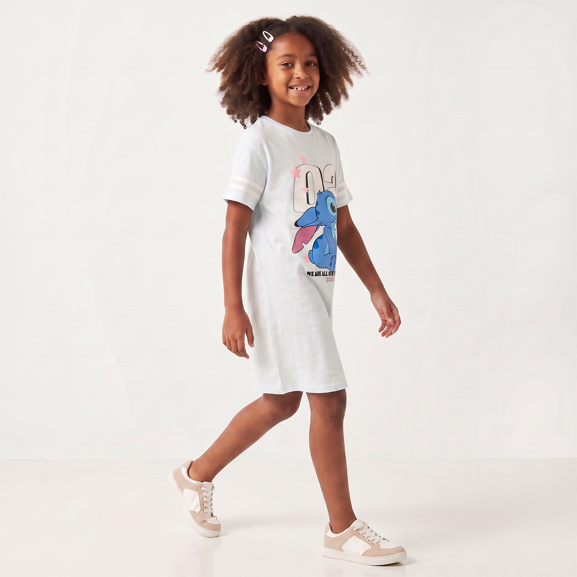 Disney Round Neck Short Sleeves Knee Length T-shirt Dress with Stitch Print-girls-clothing-dressesandjumpsuits-image-4