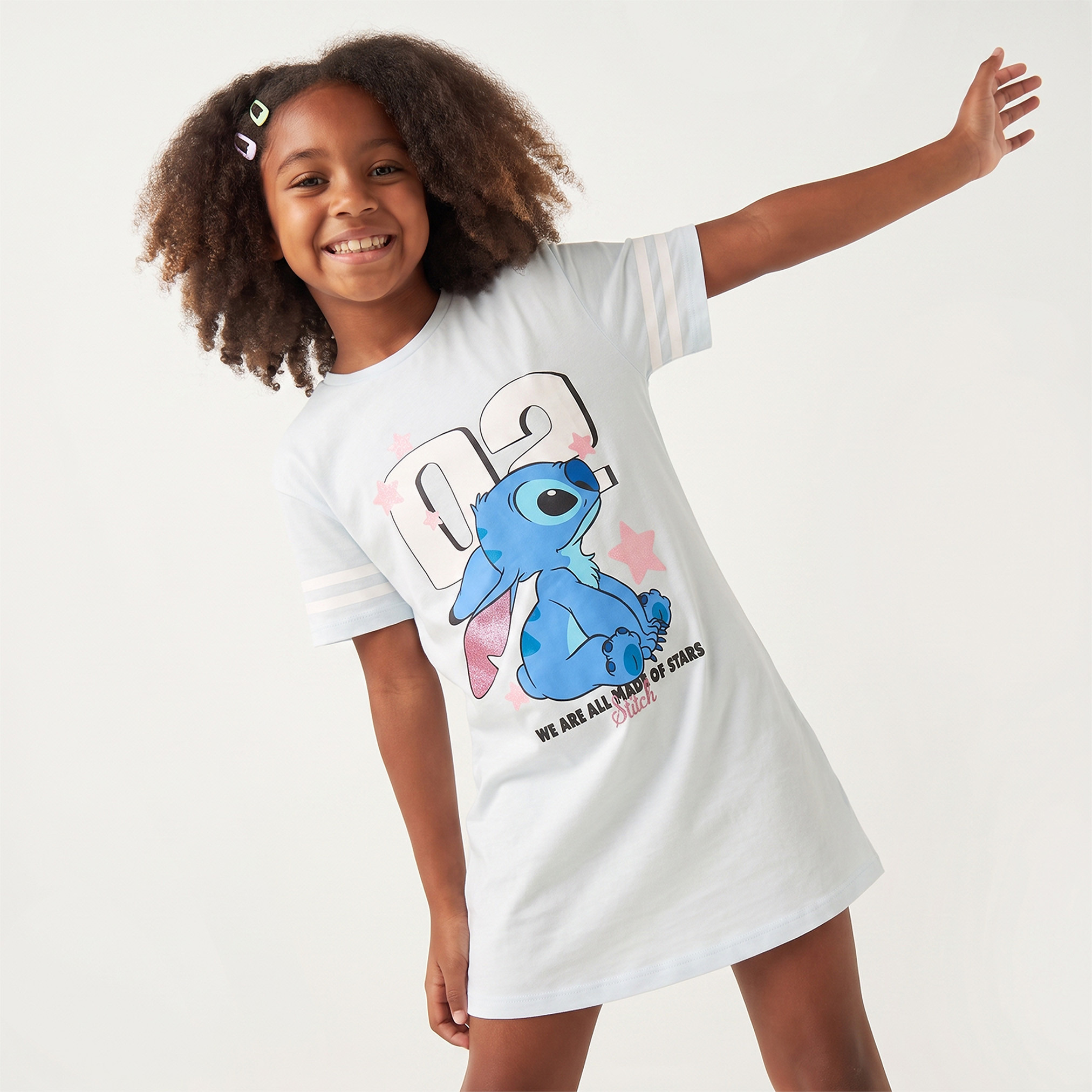 Disney Round Neck Short Sleeves Knee Length T-shirt Dress with Stitch Print-girls-clothing-dressesandjumpsuits-image-5