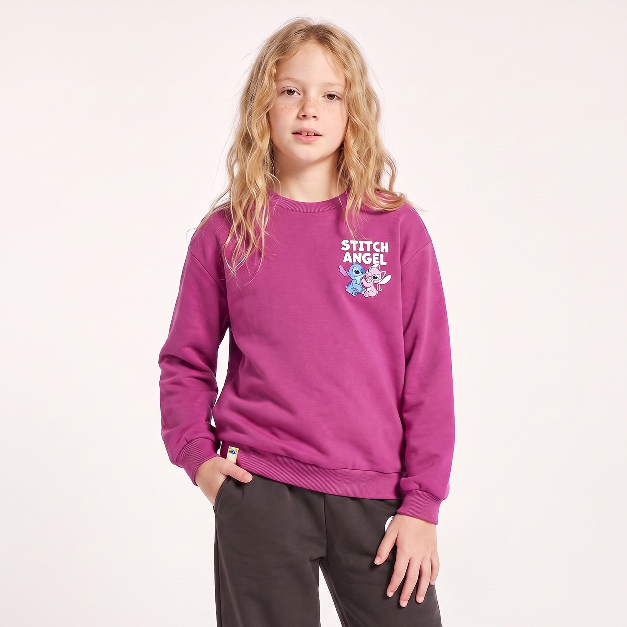 Disney Crew Neck Sweatshirt with Stitch and Angel Print-girls-clothing-sweatshirts-image-1