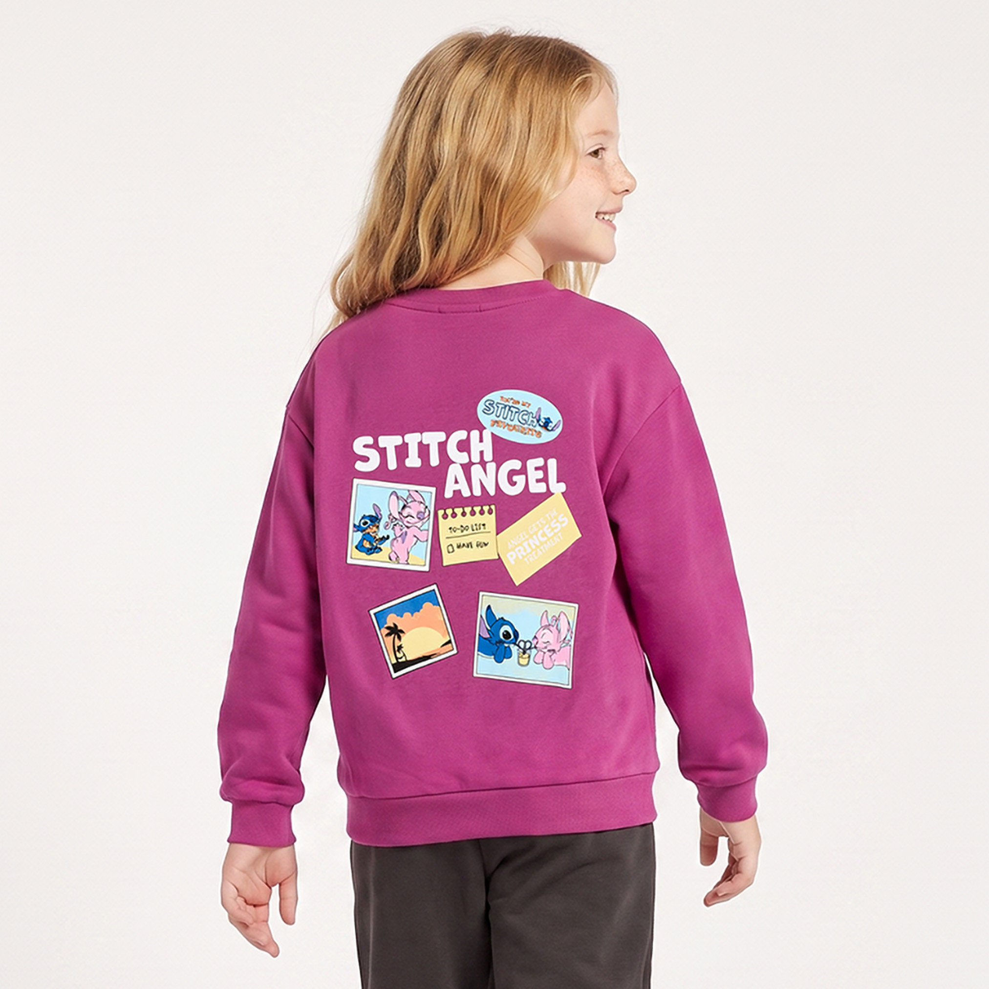 Disney Crew Neck Sweatshirt with Stitch and Angel Print-girls-clothing-sweatshirts-image-2