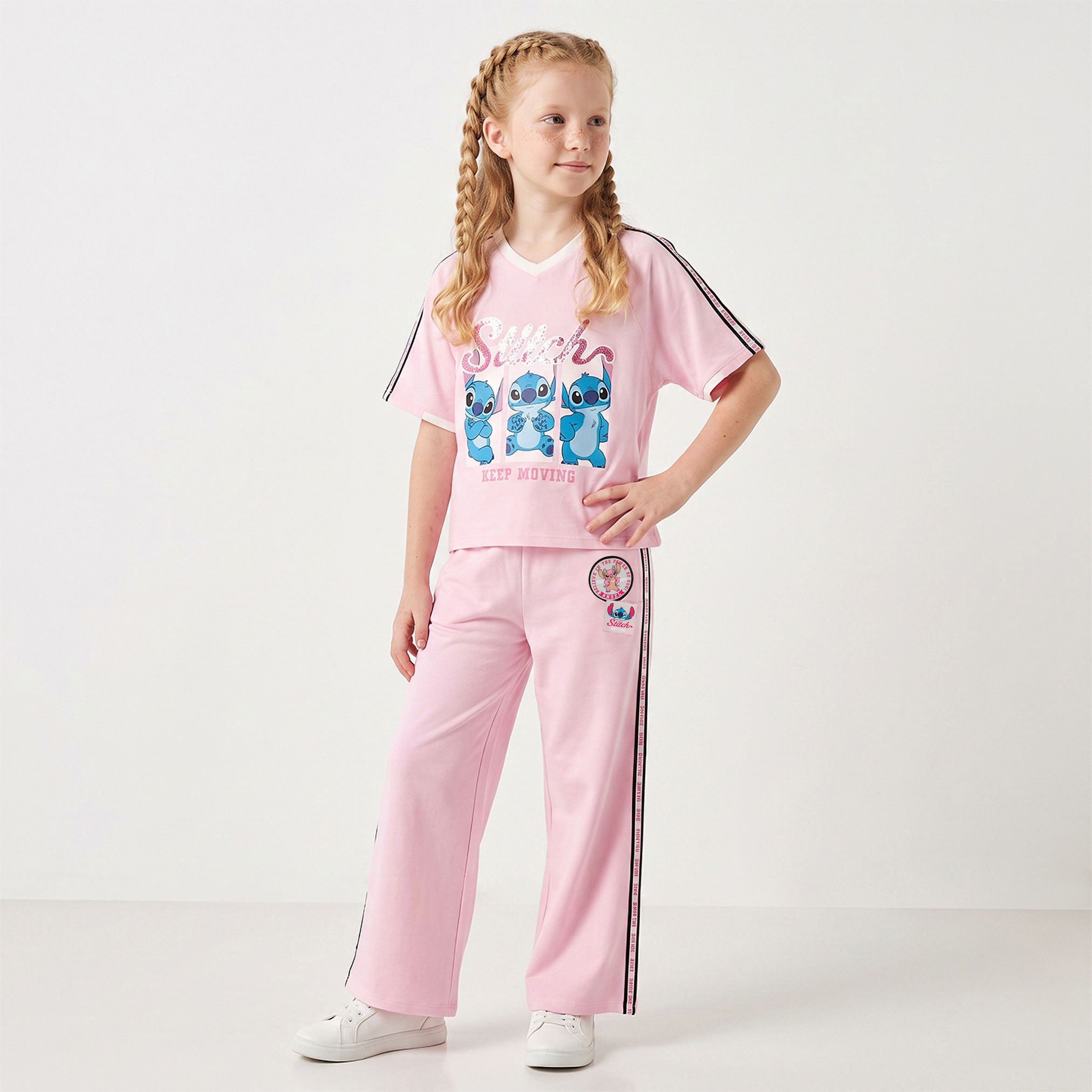 Disney Crew Neck Short Sleeves T-shirt and Track Pants Set with Stitch Print-girls-clothing-setsandcoords-image-1