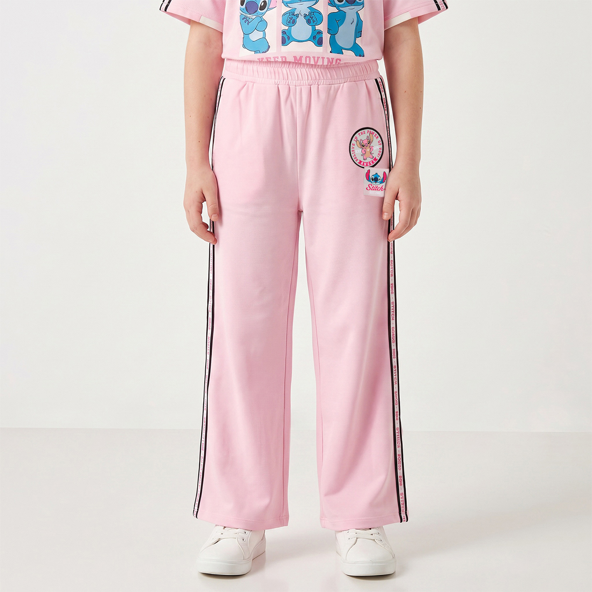 Disney Crew Neck Short Sleeves T-shirt and Track Pants Set with Stitch Print-girls-clothing-setsandcoords-image-3
