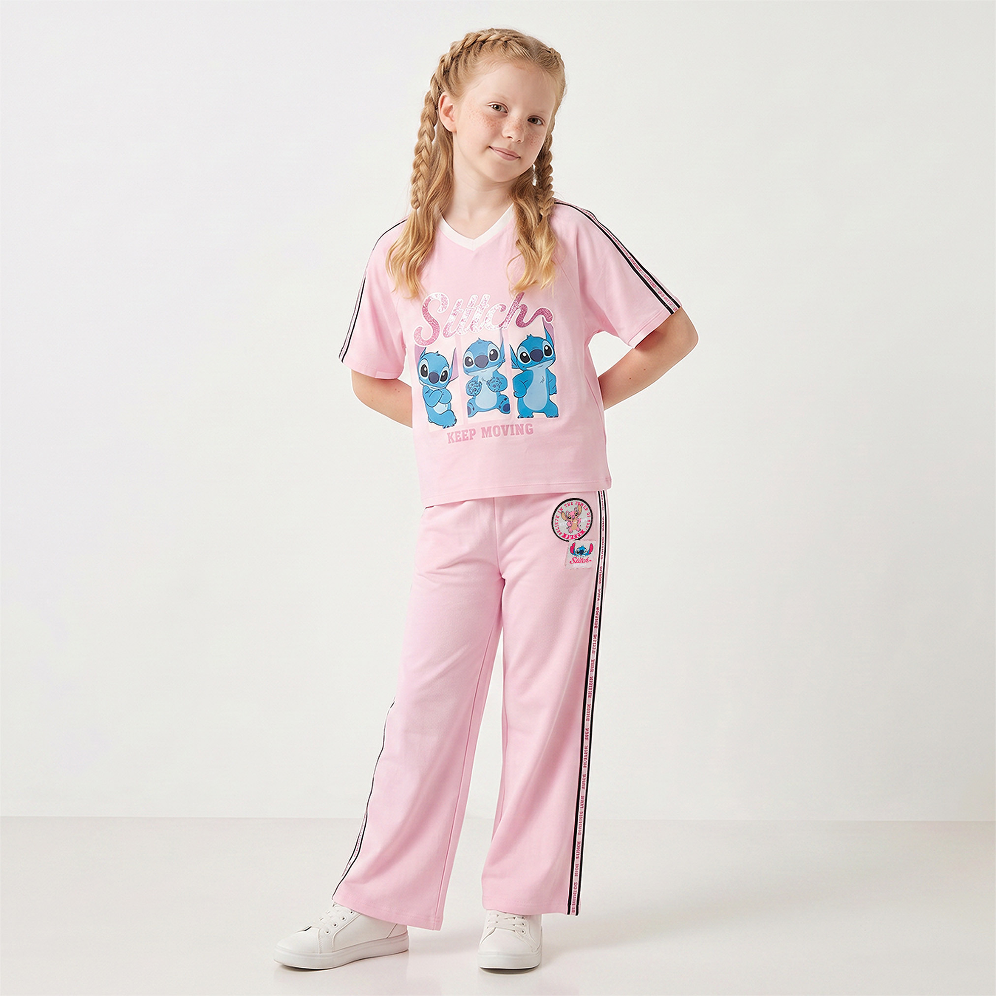 Disney Crew Neck Short Sleeves T-shirt and Track Pants Set with Stitch Print-girls-clothing-setsandcoords-image-7