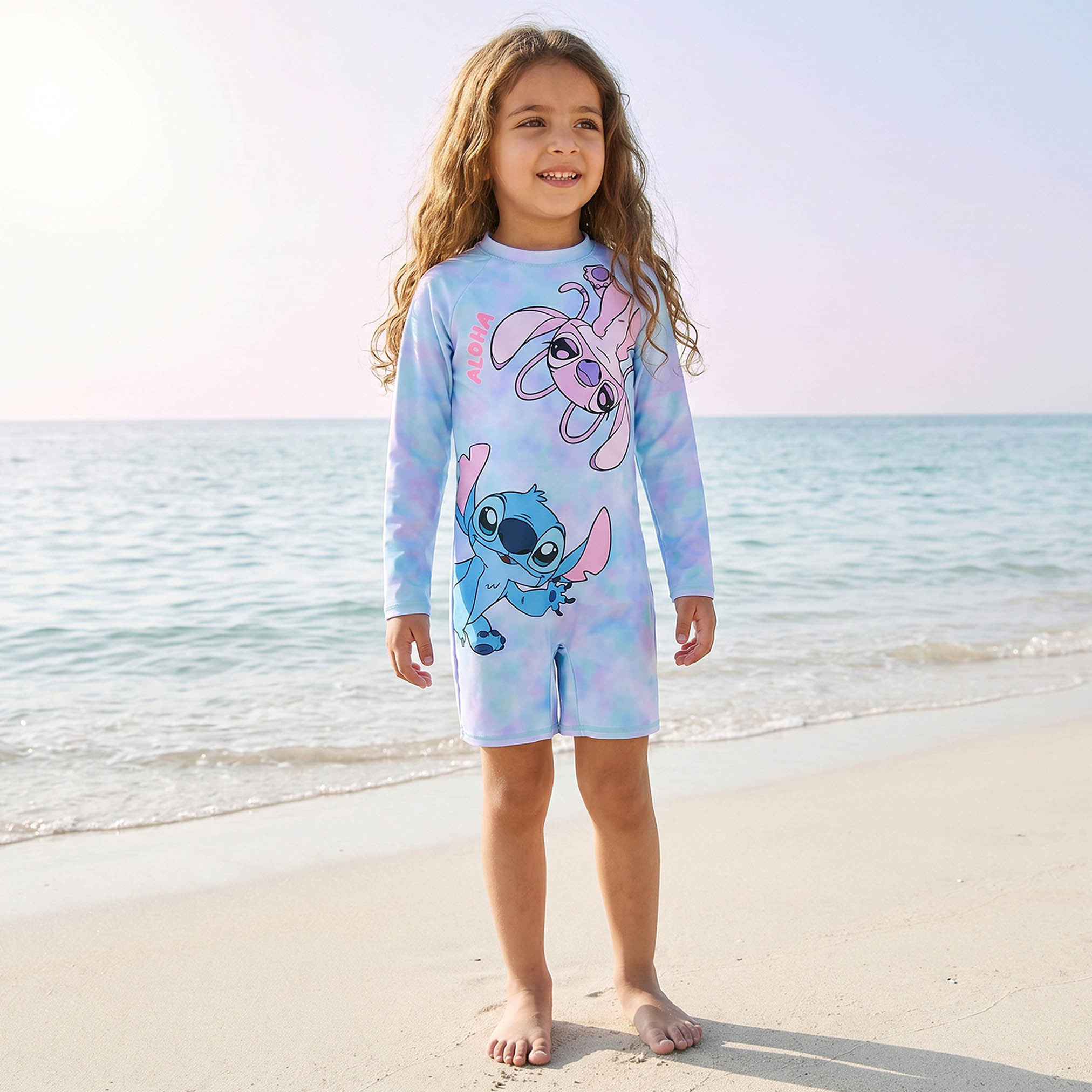 Disney Girls Stitch and Angel Print Swimsuit-girls-clothing-sportswear-swimwear-image-1