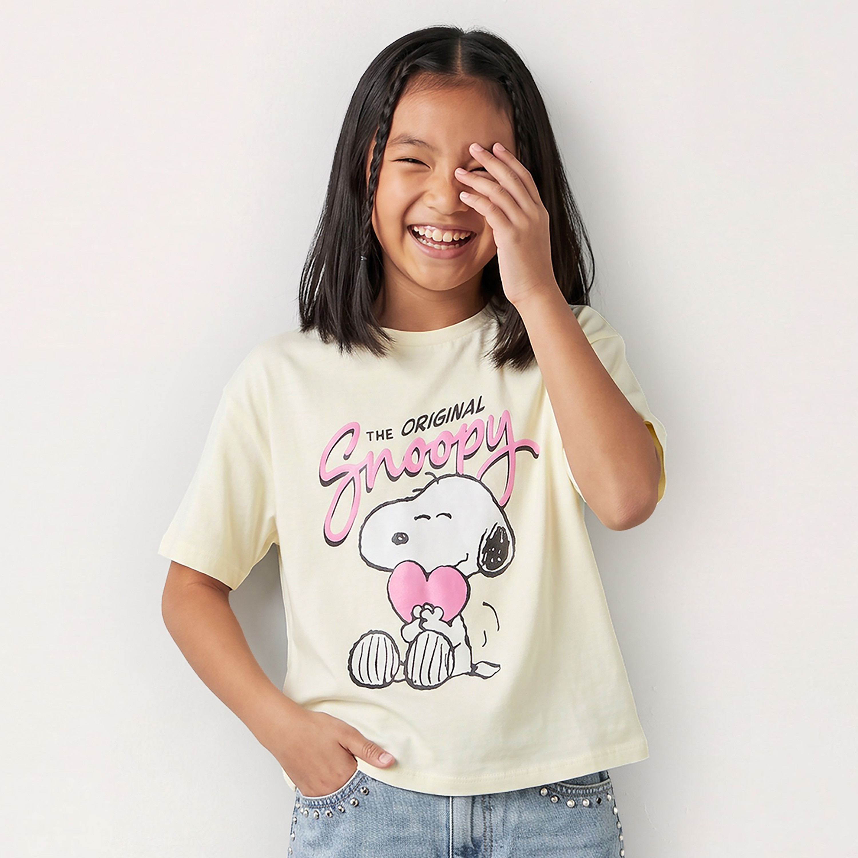 Crew Neck Short Sleeves T-shirt with Snoopy Print-girls-clothing-tshirts-image-1