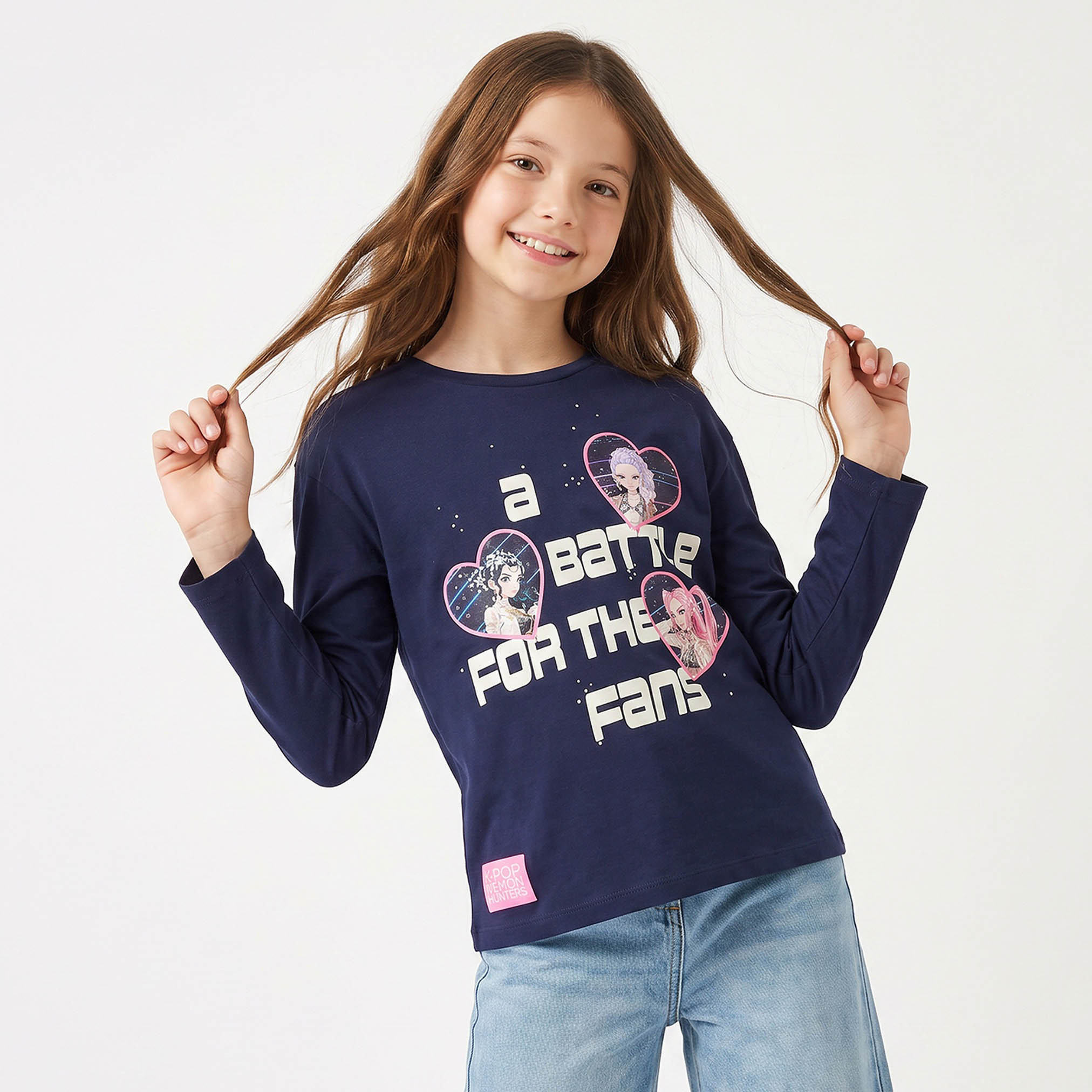 تيشيرت بأكمام طويلة وياقة مستديرة وطبعات صيادي الشياطين في الكيبوب من ديزني-girls-clothing-tshirts-image-1
