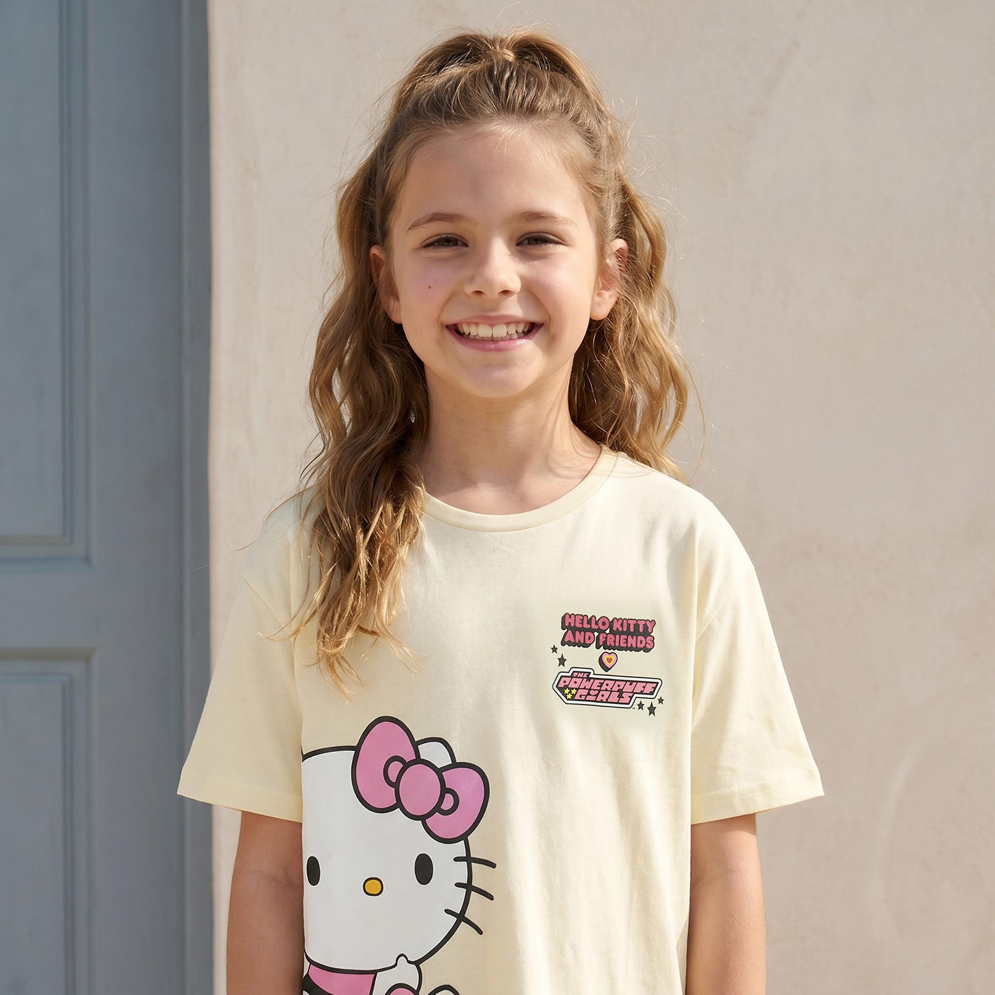 Crew Neck Short Sleeves Knee Length Dress with Hello Kitty and Powerpuff Girls Print-girls-clothing-dressesandjumpsuits-image-5