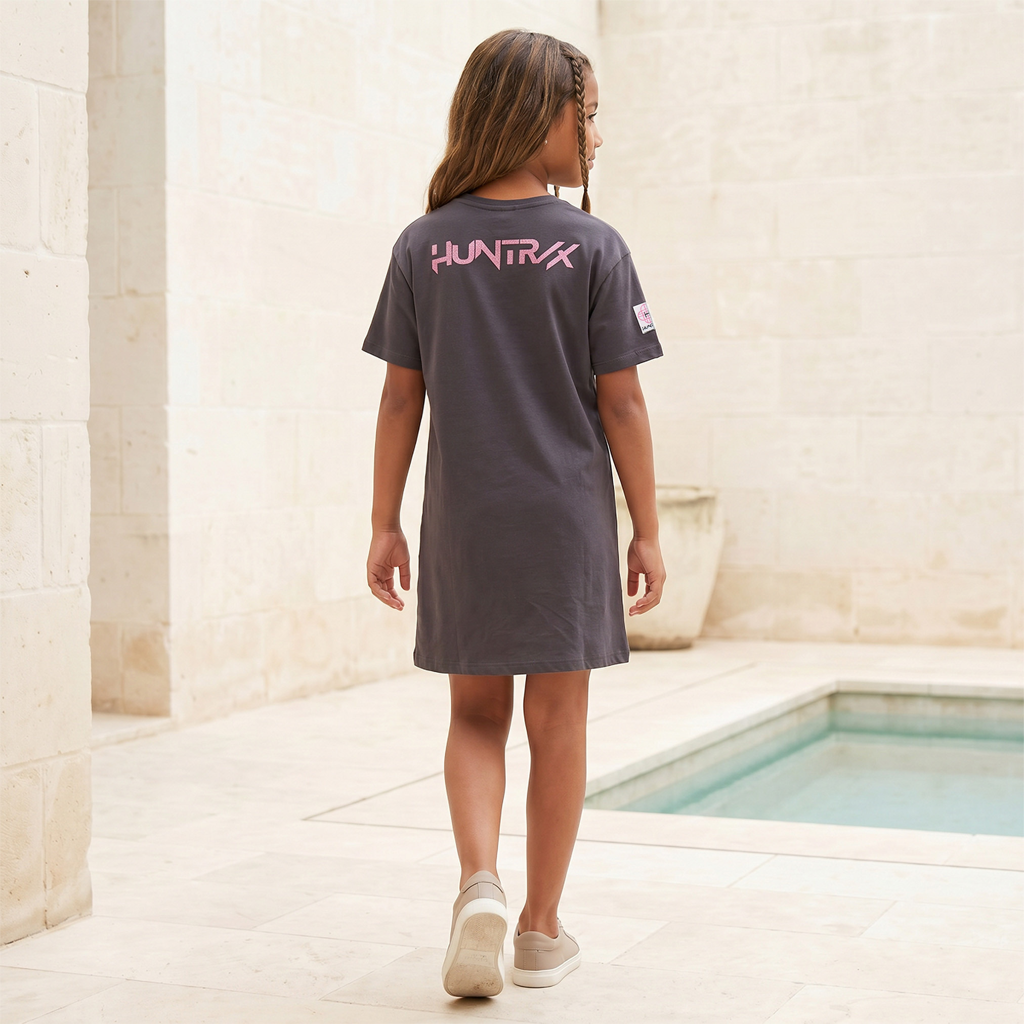 Disney Round Neck Short Sleeves Knee Length T-shirt Dress with KPop Demon Hunters Print-girls-clothing-dressesandjumpsuits-image-2