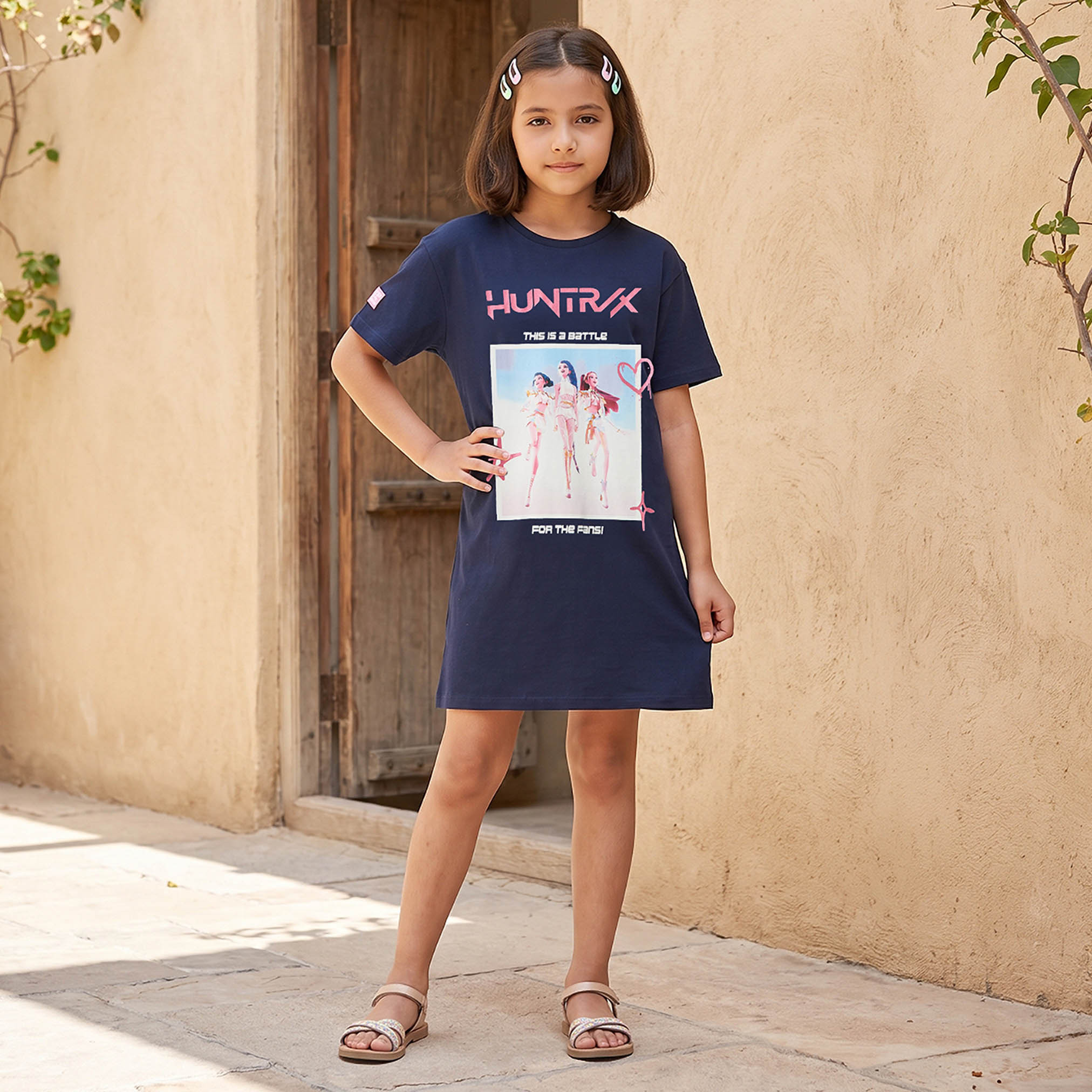 Disney Round Neck Short Sleeves Knee Length Dress with Minnie Mouse Print-girls-clothing-dressesandjumpsuits-image-2