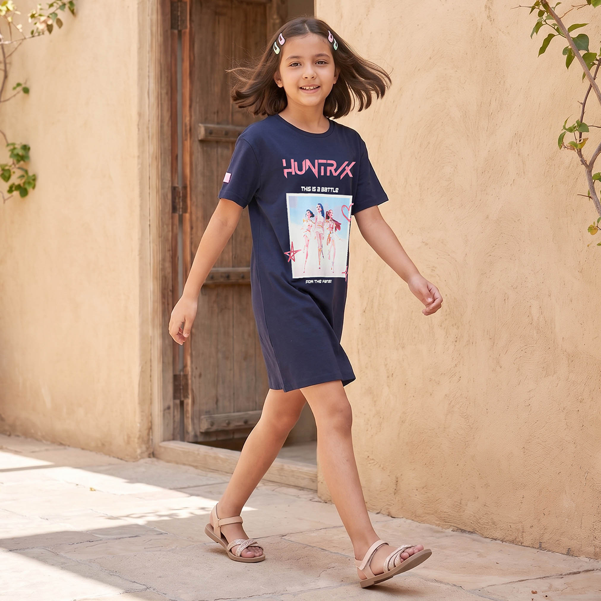 Disney Round Neck Short Sleeves Knee Length Dress with Minnie Mouse Print-girls-clothing-dressesandjumpsuits-image-4