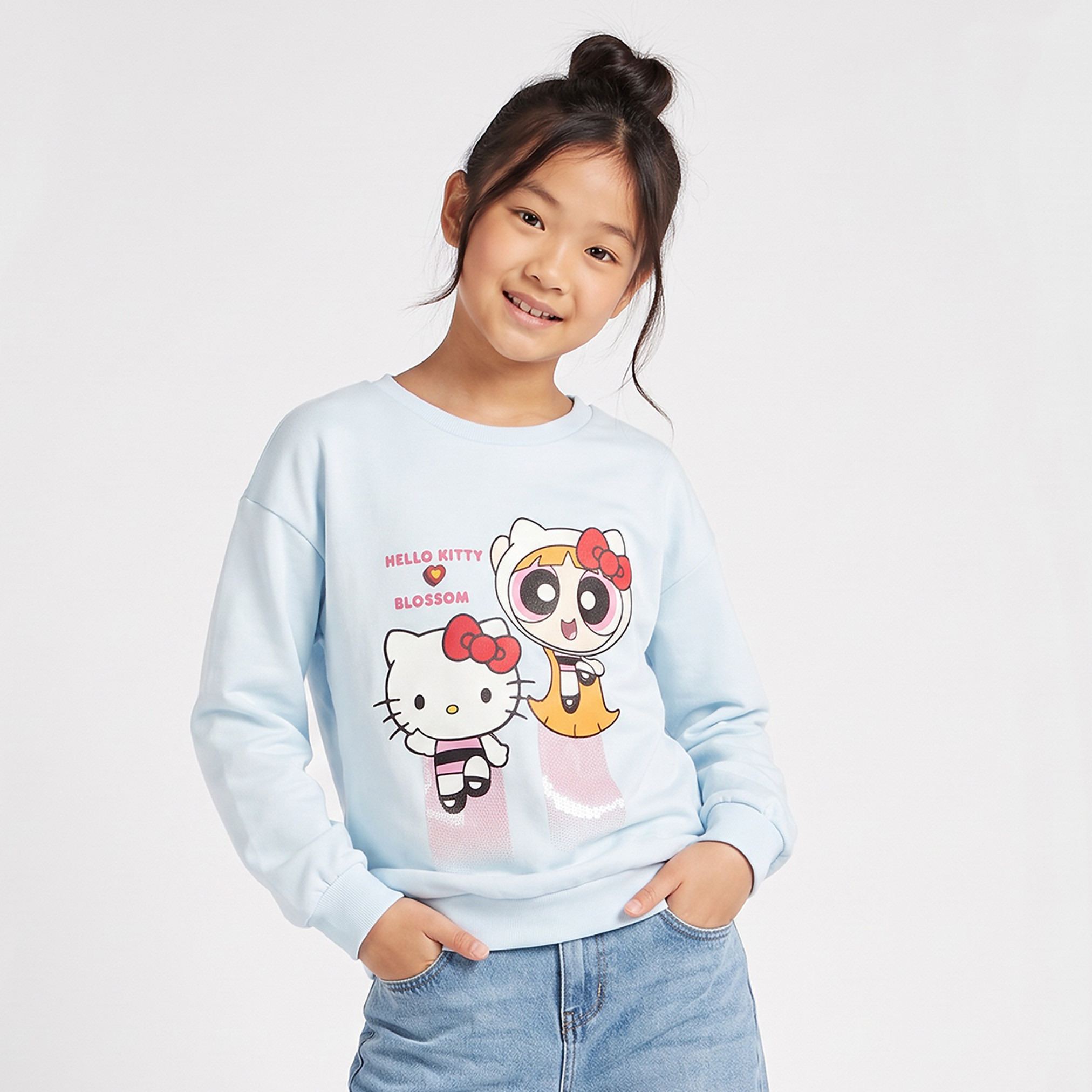 Hello Kitty and Blossom Print Sweatshirt with Long Sleeves-girls-clothing-sweatshirts-image-1