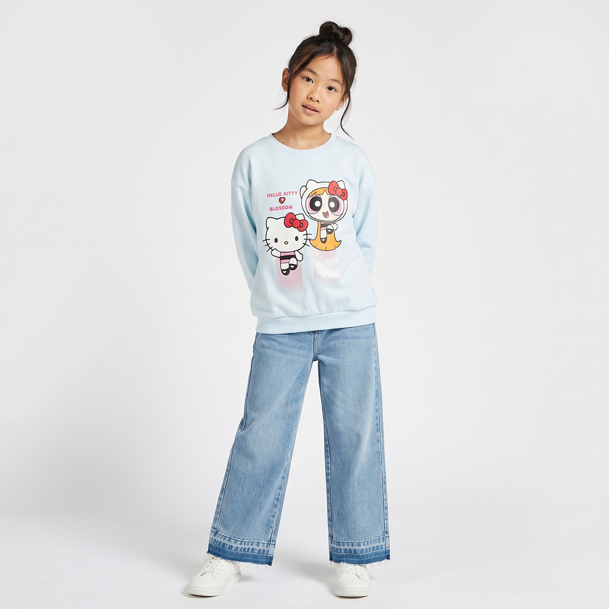 Hello Kitty and Blossom Print Sweatshirt with Long Sleeves-girls-clothing-sweatshirts-image-2