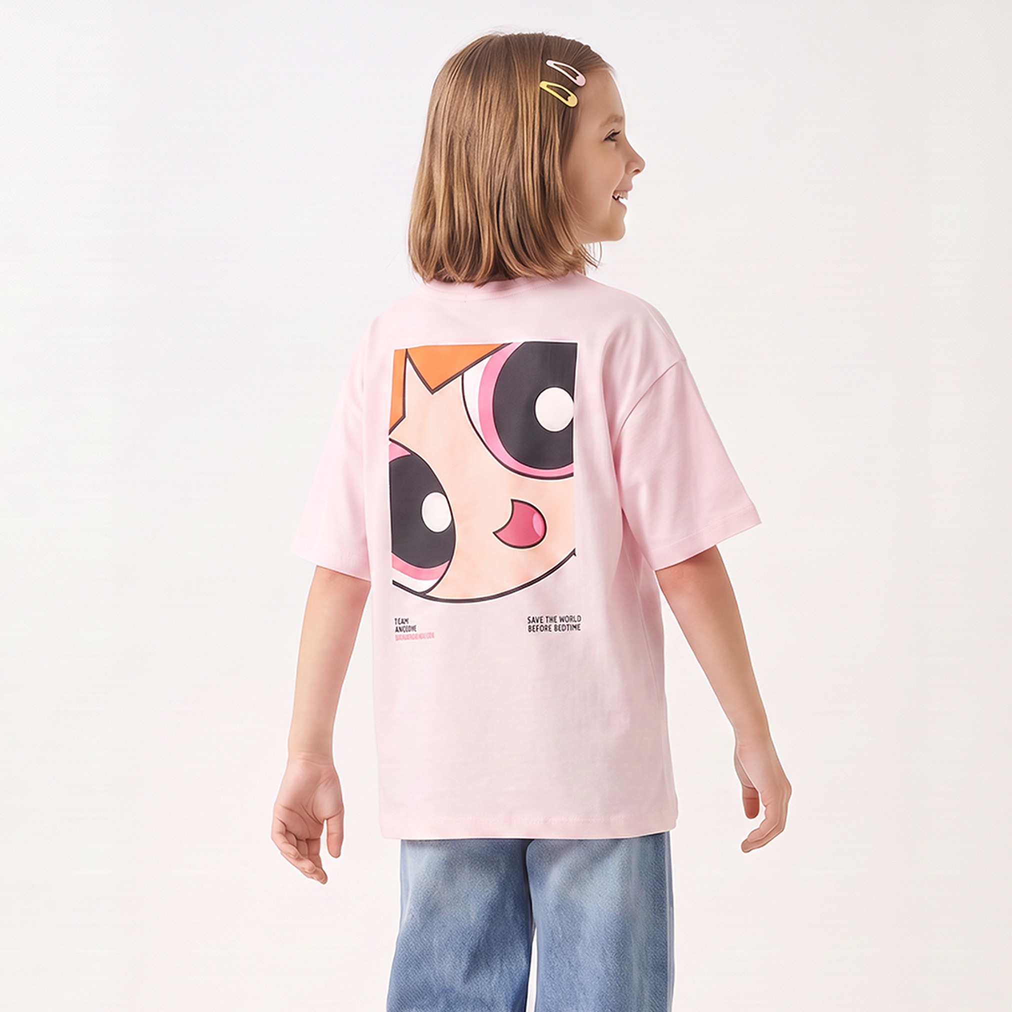 تيشيرت بطبعات فتيات القوة وياقة ضيقة وأكمام قصيرة-girls-clothing-tshirts-image-1