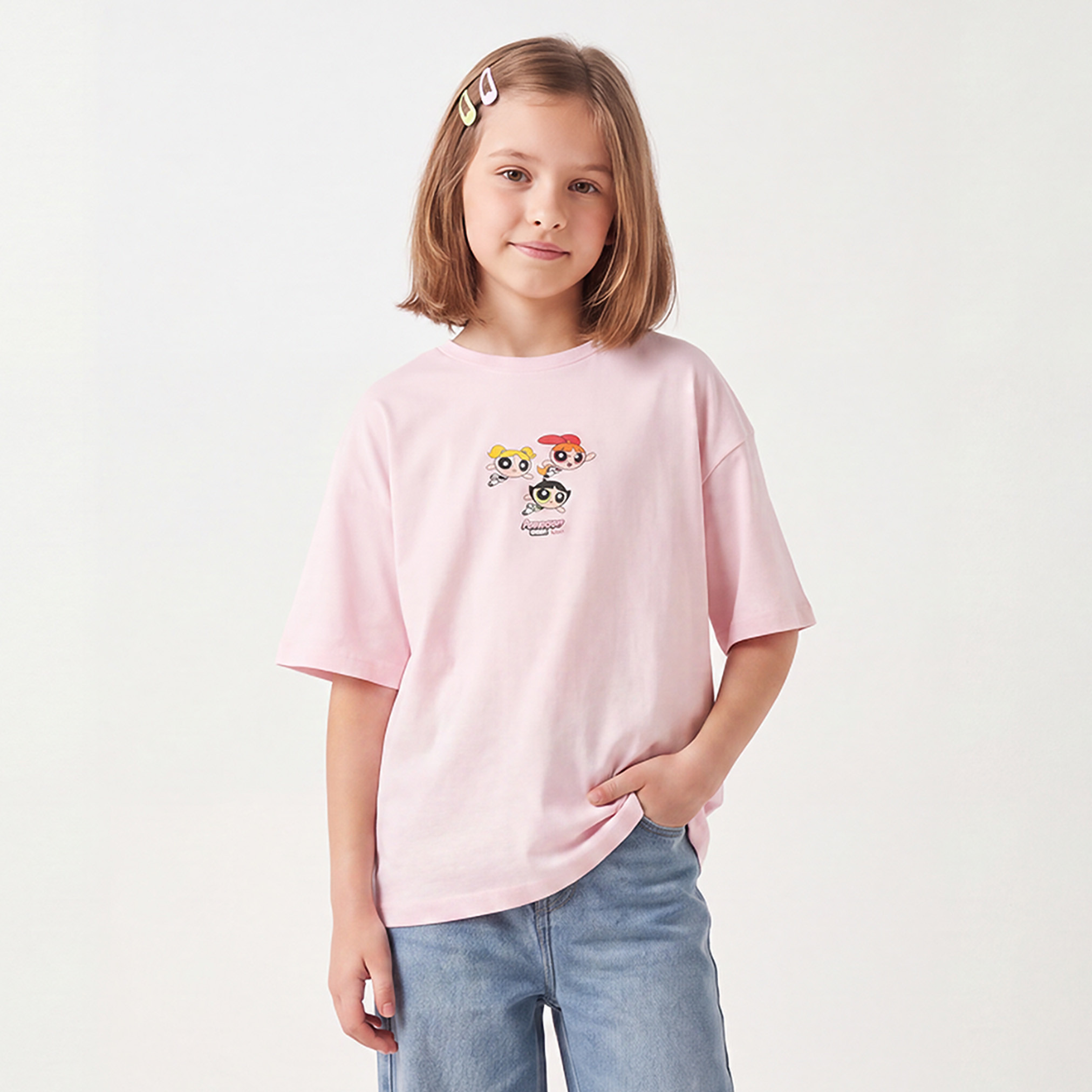 تيشيرت بطبعات فتيات القوة وياقة ضيقة وأكمام قصيرة-girls-clothing-tshirts-image-2
