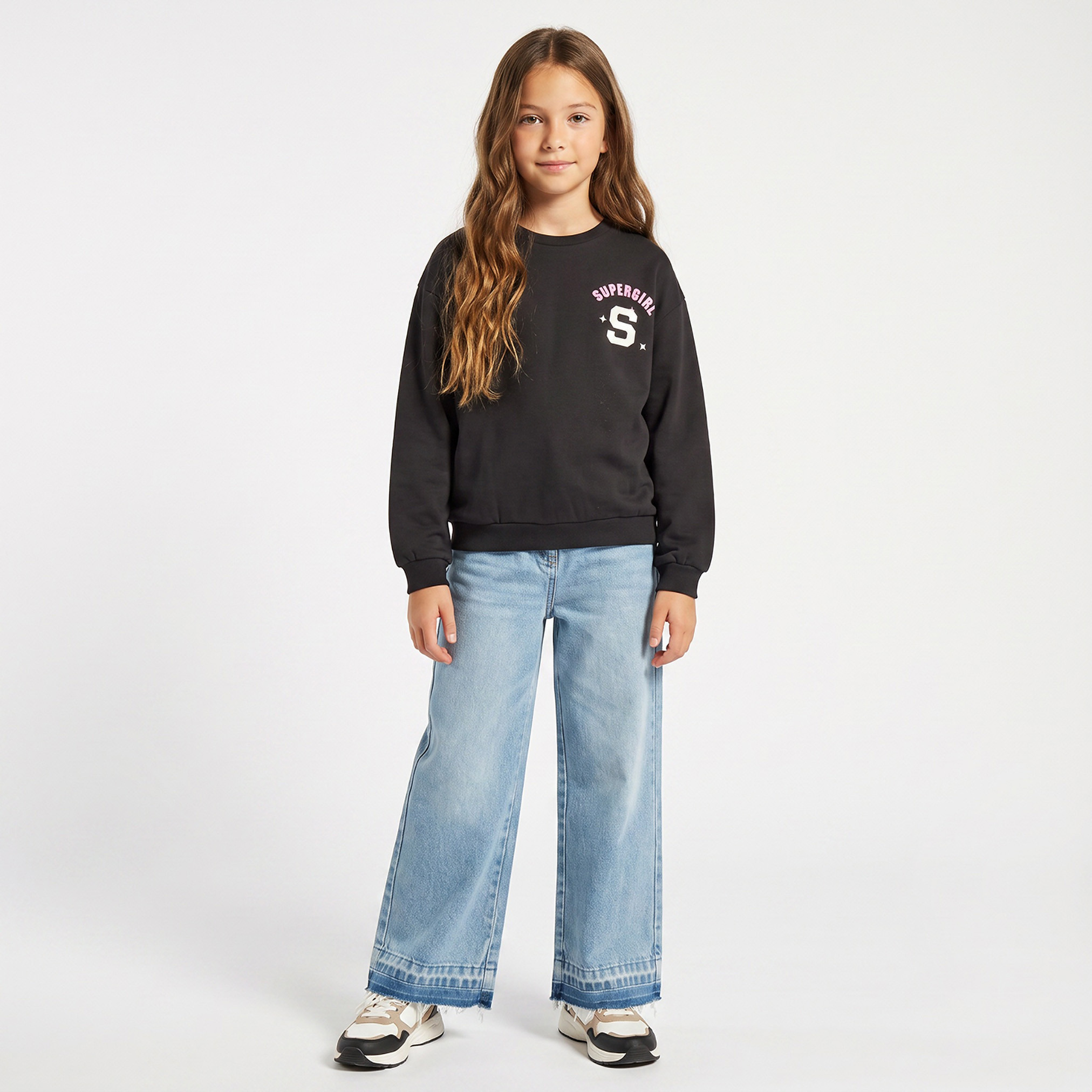 Supergirl Print Sweatshirt with Long Sleeves-girls-clothing-sweatshirts-image-2