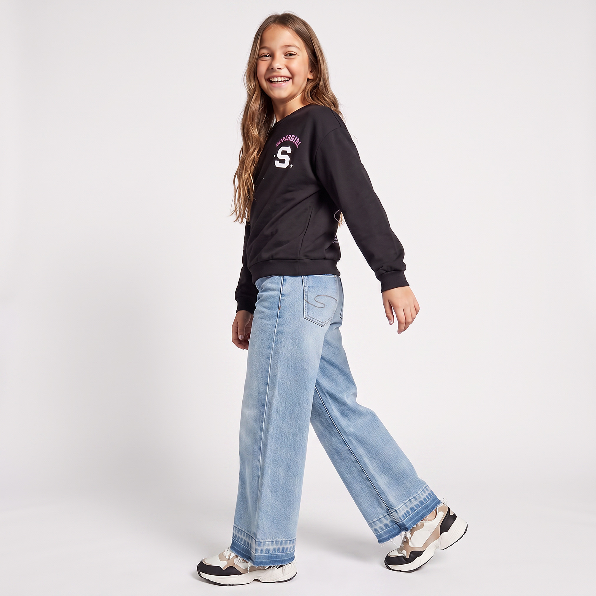 Supergirl Print Sweatshirt with Long Sleeves-girls-clothing-sweatshirts-image-5