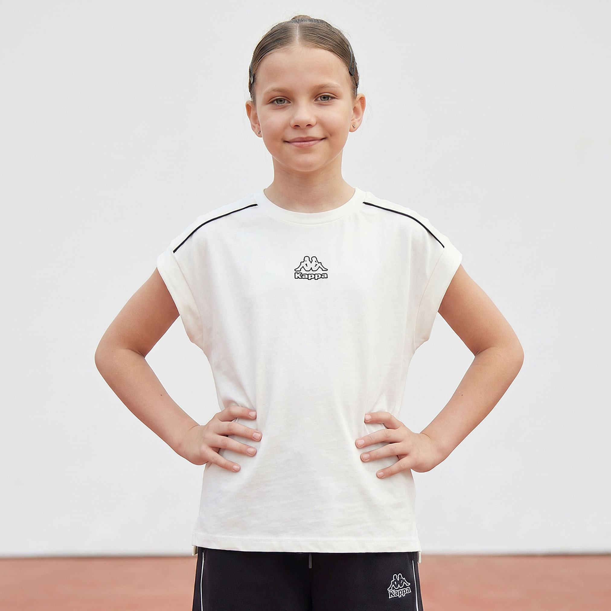 Kappa Crew Neck Cap Sleeves T-shirt with Logo Print-girls-clothing-tshirts-image-1