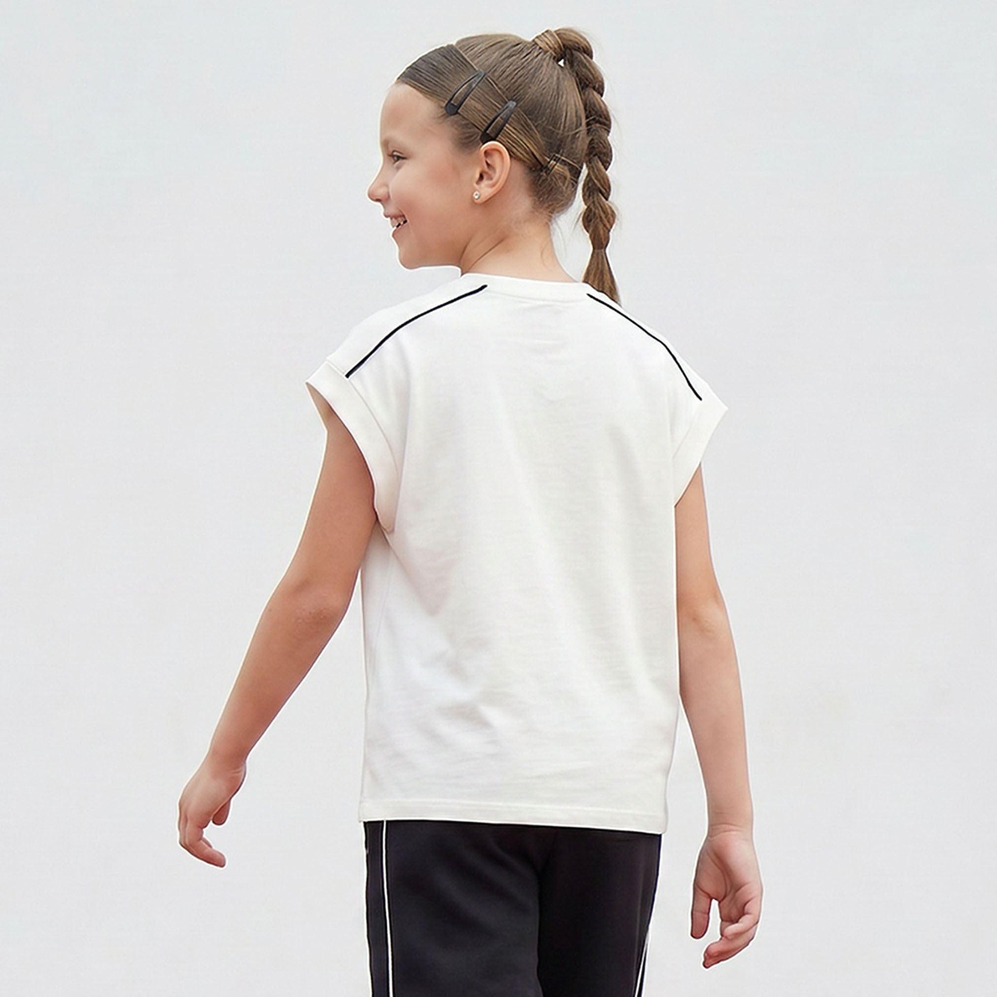 Kappa Crew Neck Cap Sleeves T-shirt with Logo Print-girls-clothing-tshirts-image-3
