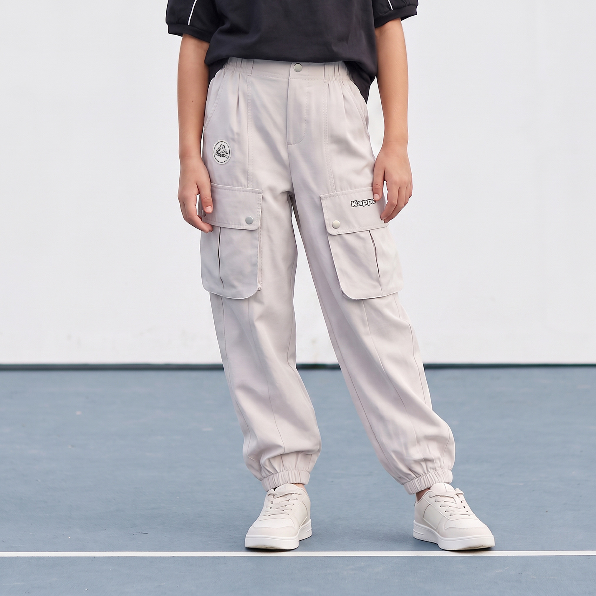 Kappa Cargo Joggers with Pockets, Elasticated Waistband-girls-clothing-bottoms-joggersandtrackpants-image-1