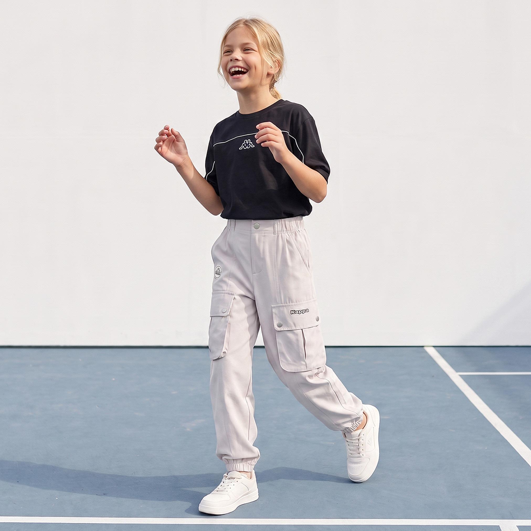 Kappa Cargo Joggers with Pockets, Elasticated Waistband-girls-clothing-bottoms-joggersandtrackpants-image-2