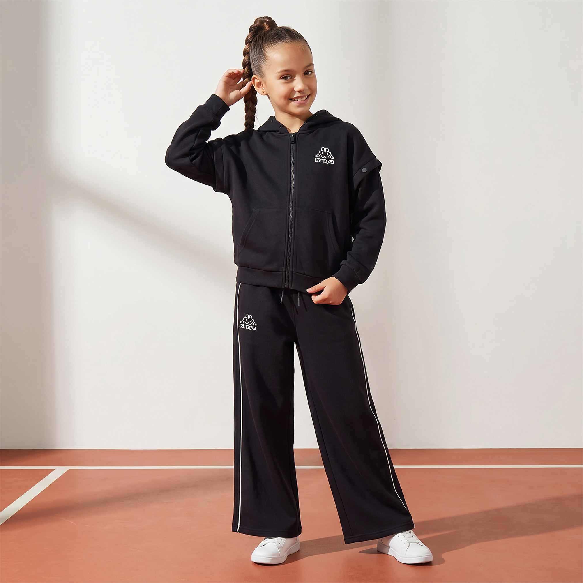 بنطلون رياضي بخصر مطاطي ورباط إغلاق وتفصيلة شريط جانبي من كابا-girls-clothing-bottoms-joggersandtrackpants-image-5