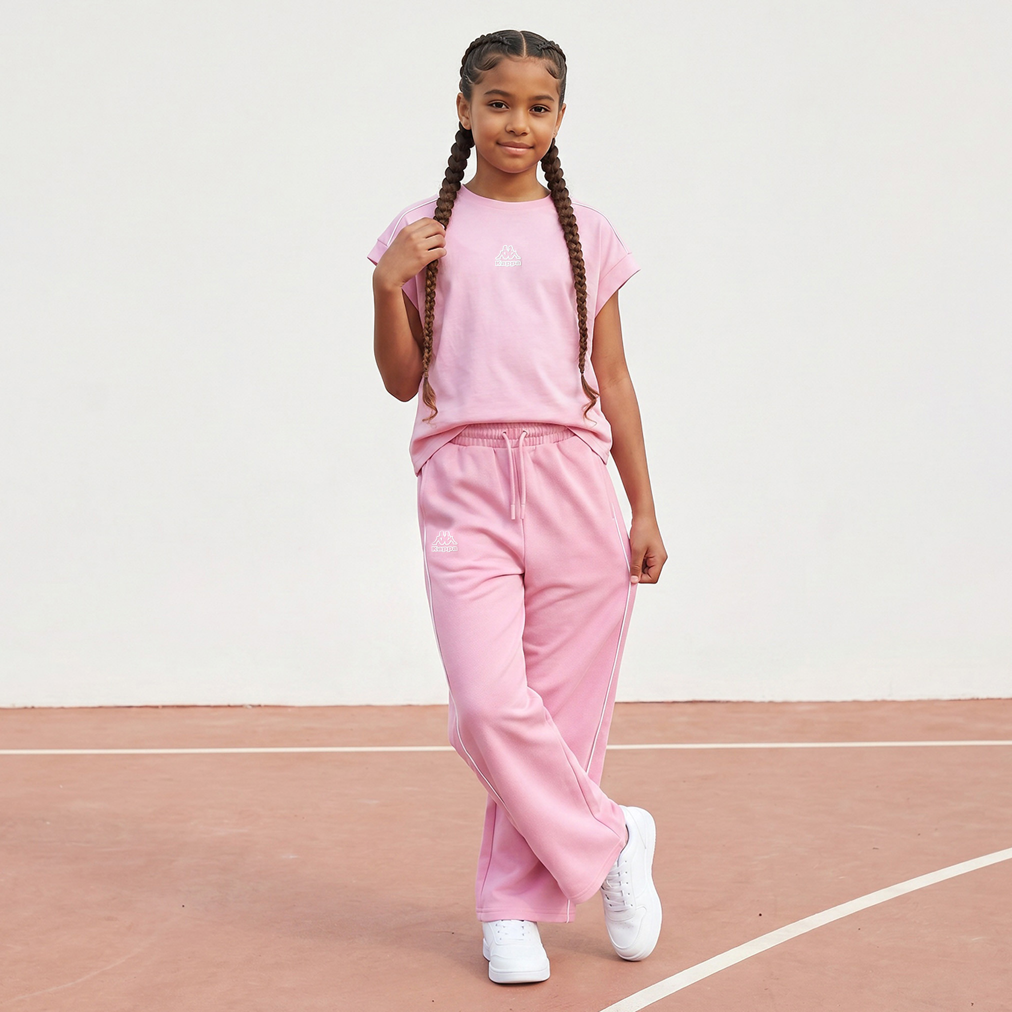 Kappa Elasticated Drawstring Waist Track Pants with Side Stripes-girls-clothing-bottoms-joggersandtrackpants-image-2