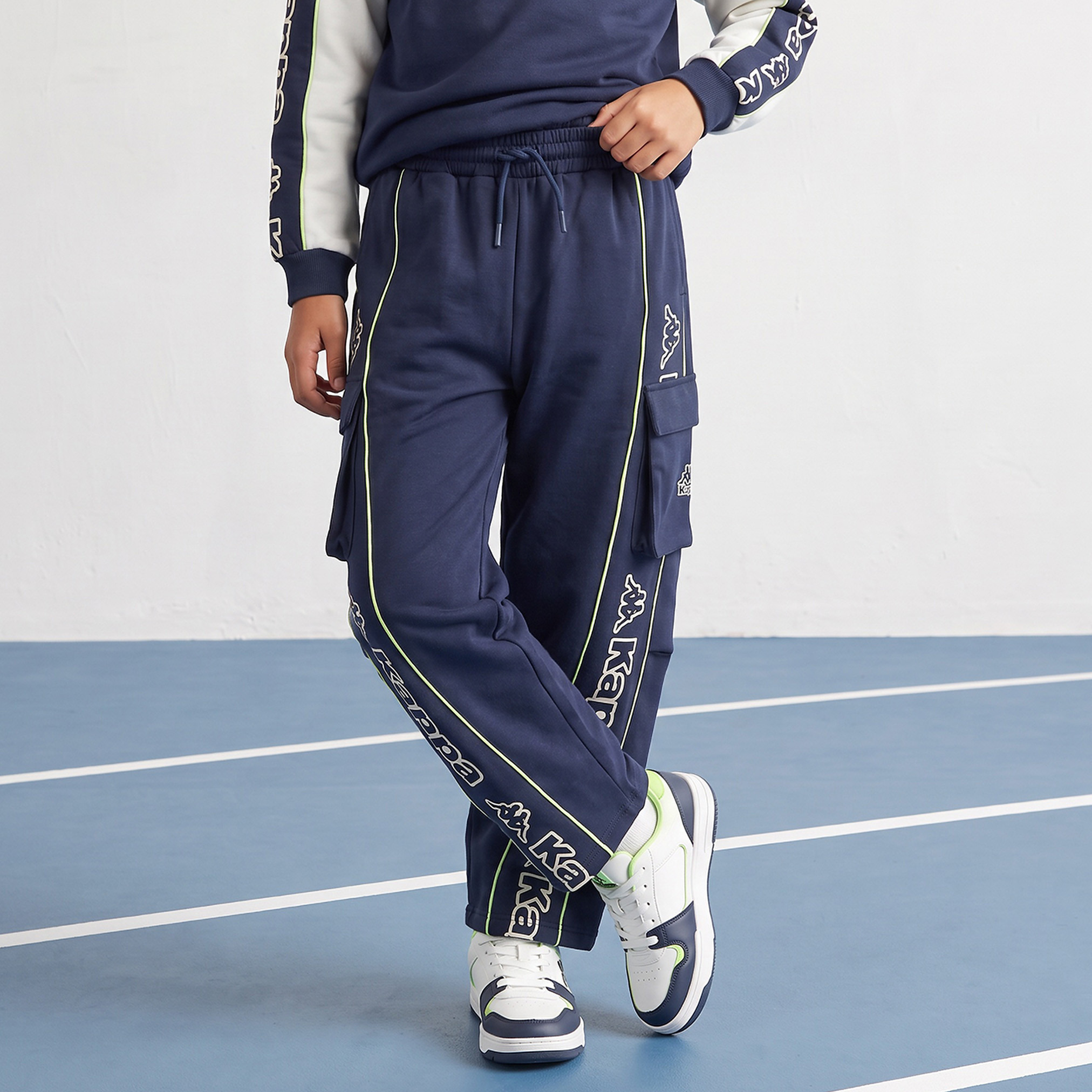 Kappa Elasticated Drawstring Waist Joggers with Logo Print-girls-clothing-bottoms-joggersandtrackpants-image-1