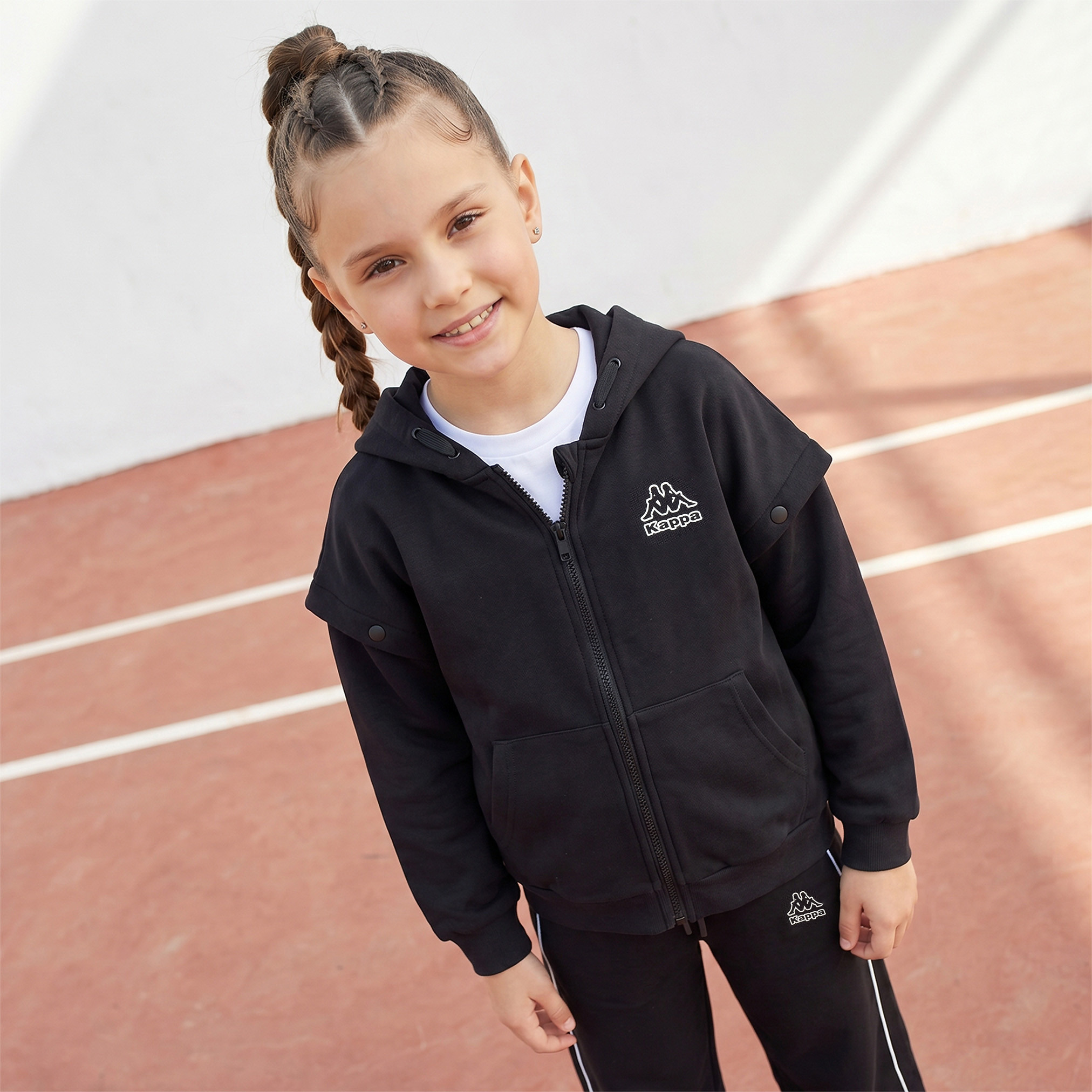 Kappa Logo Print Hooded Sweatshirt with Detachable Sleeves-girls-clothing-sweatshirts-image-1