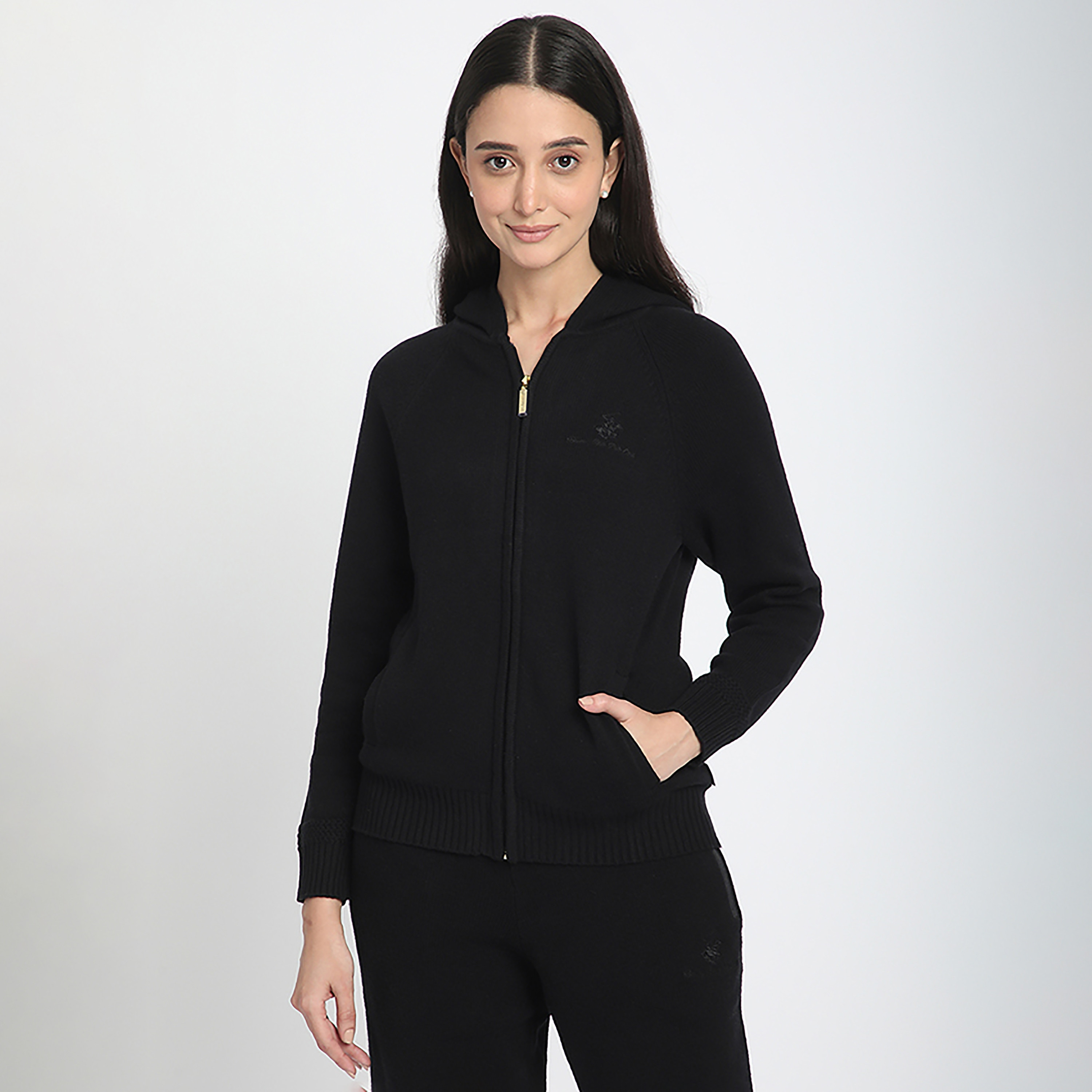 Beverly Hills Polo Club Plain Hooded Neck Long Sleeves Women's Cardigan-women-winterwear-cardigansandjumpers-cardigans-image-1