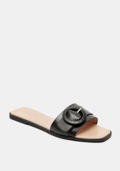 Celeste Women's Slip-On Slide Sandals with Buckle Accent-Women%27s Flat Sandals-image-1