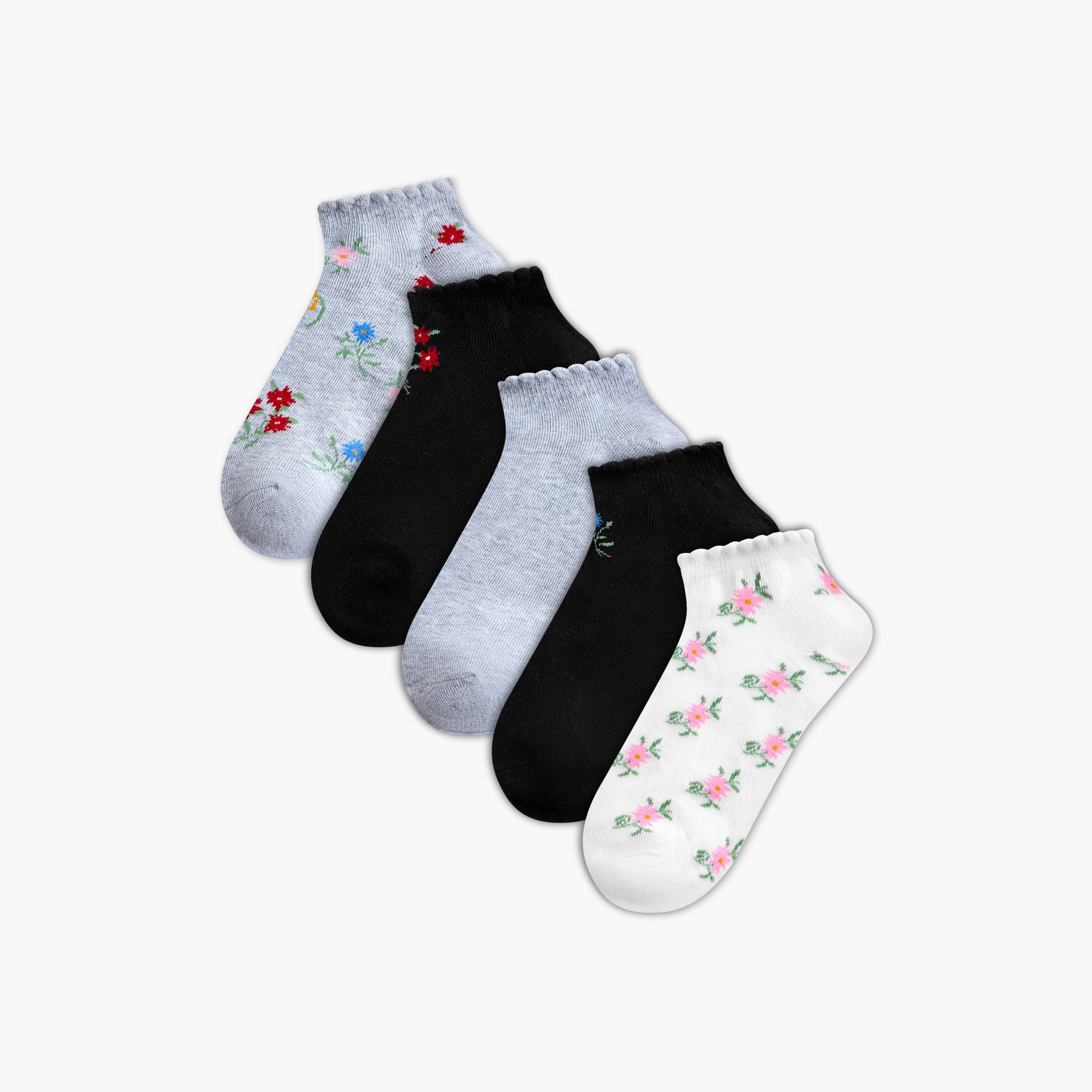 Gloo Assorted Ankle Length Socks - Set of 5-women-socksandstockings-image-1