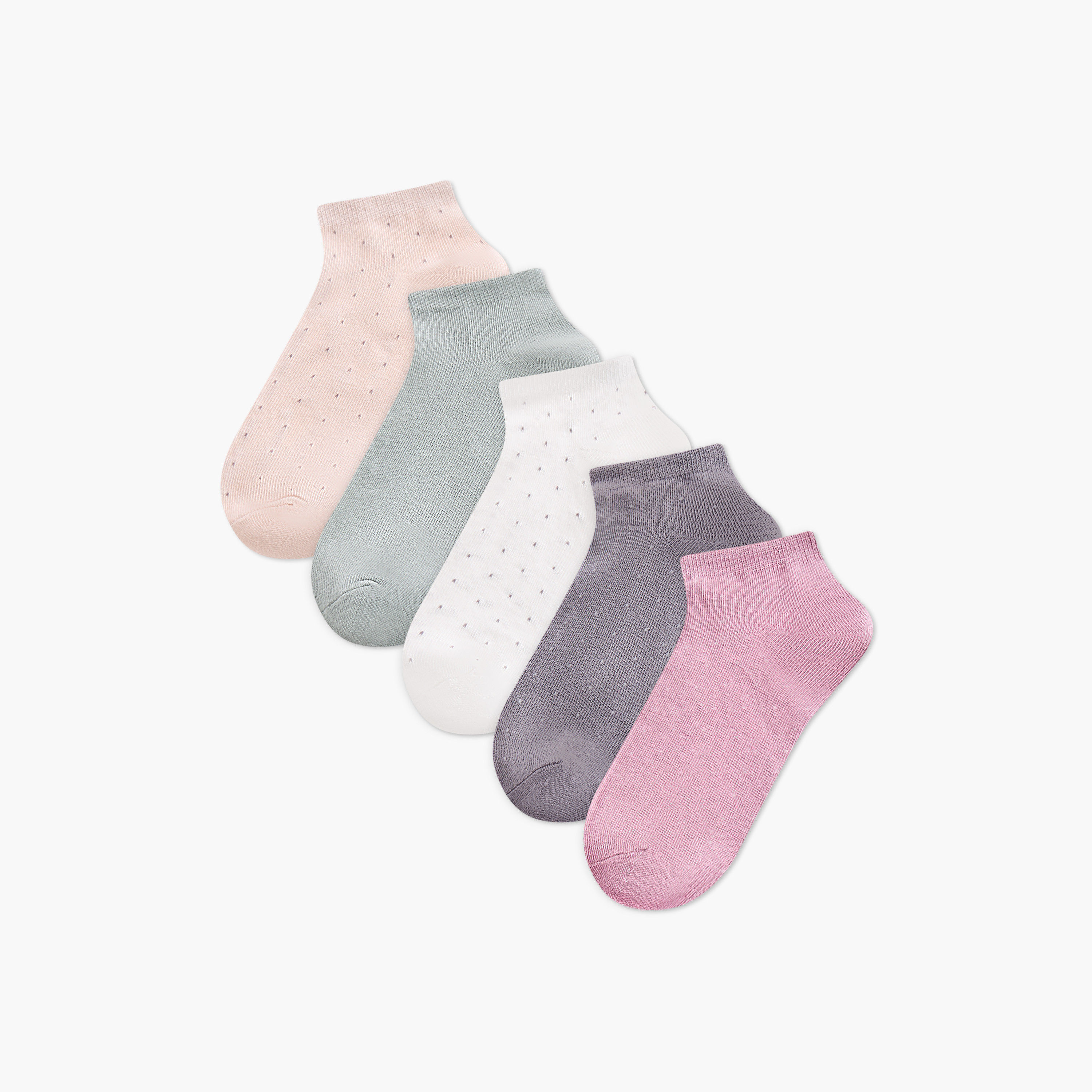 Gloo Polka Dot Print Non-Terry Ankle Length Socks - Set of 5-women-socksandstockings-image-1