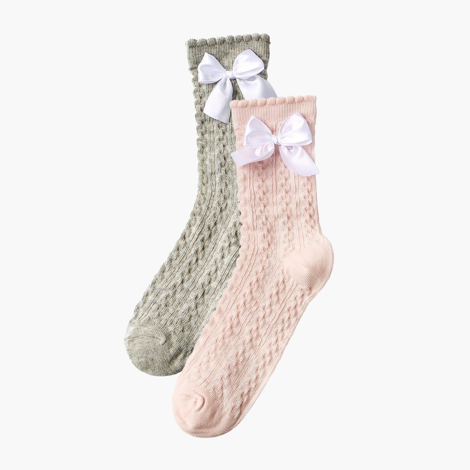 طقم جوارب بدون تيري بطول متوسط للبنات زوجين من ليتل ميسي-girls-accessories-socks-image-1