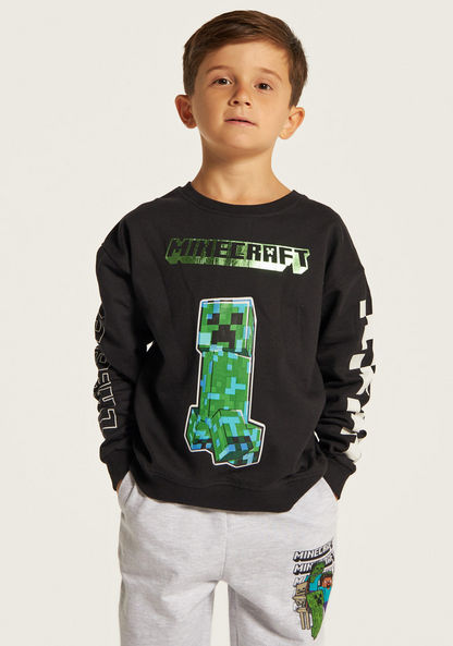 Minecraft Printed Crew Neck Sweatshirt with Long Sleeves-Sweatshirts-image-0