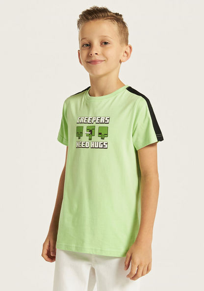 Minecraft Graphic Print Crew Neck T-shirt with Short Sleeves-T Shirts-image-0