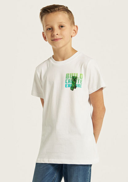 Minecraft Printed Crew Neck T-shirt with Short Sleeves-T Shirts-image-0